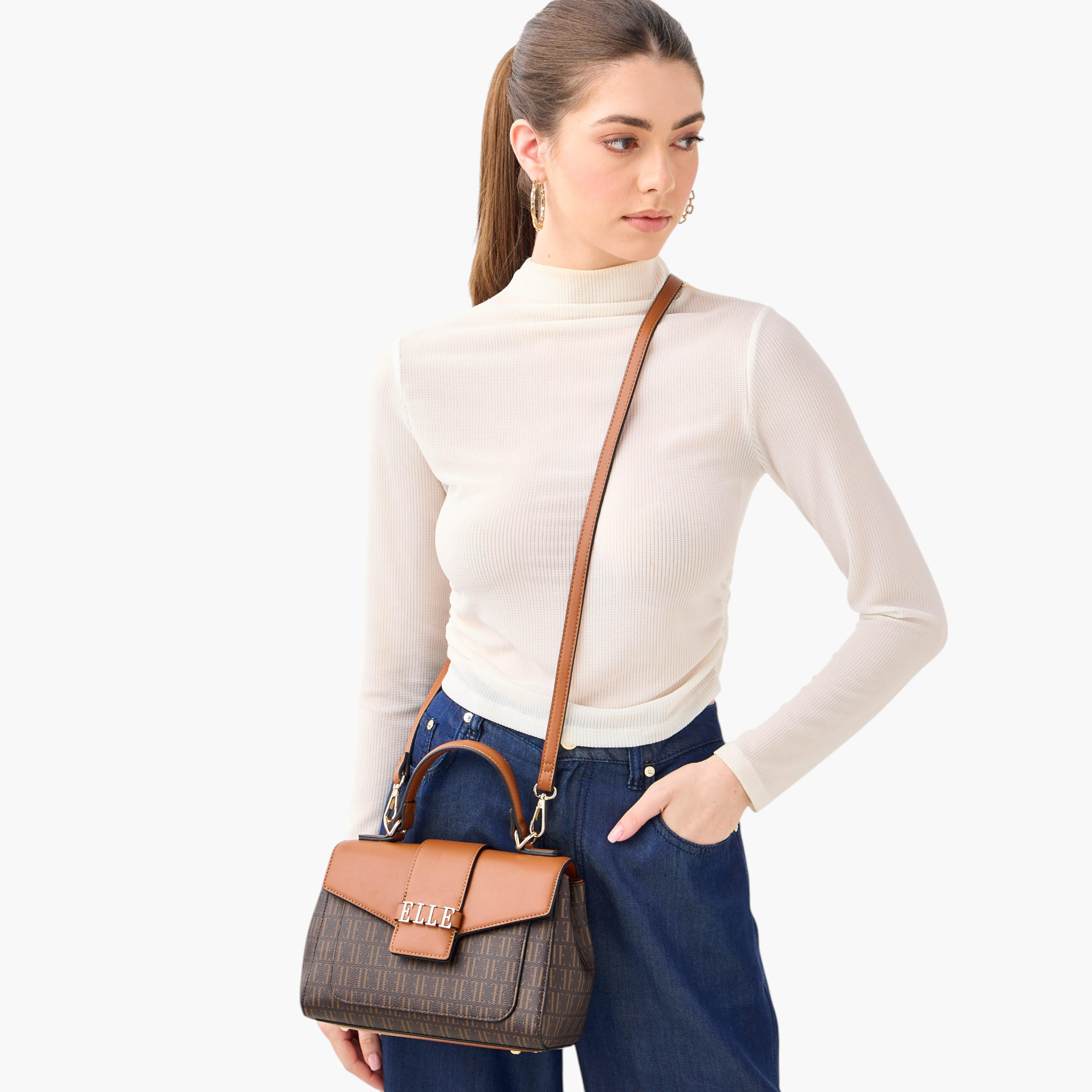 Elle Monogram Print Satchel Bag with Top Handle-women-bagsandwallets-handbags-image-2