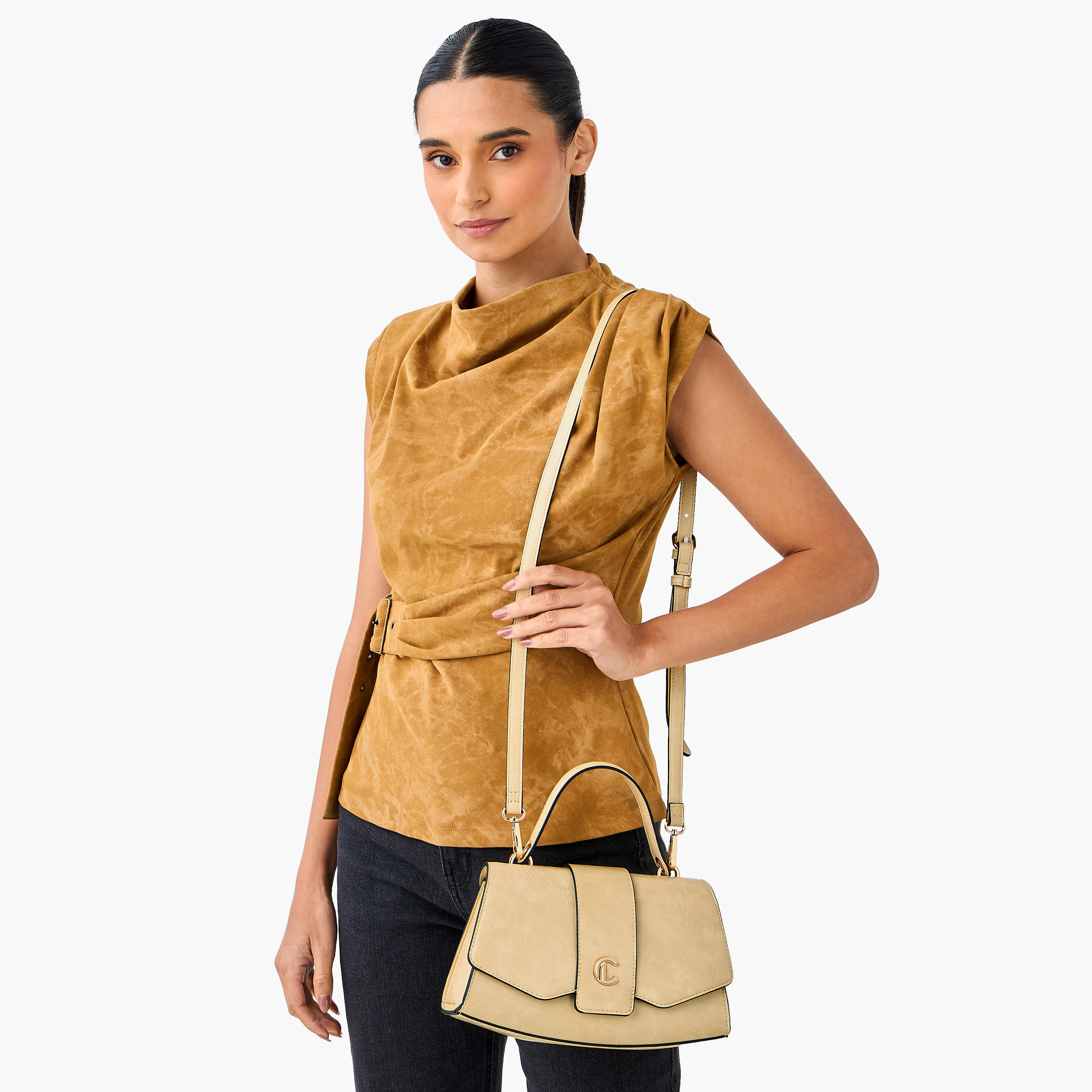 شنطة ساتشيل سادة بزر إغلاق وحزام قابل للفصل من لو كونفورت-women-bagsandwallets-handbags-image-2