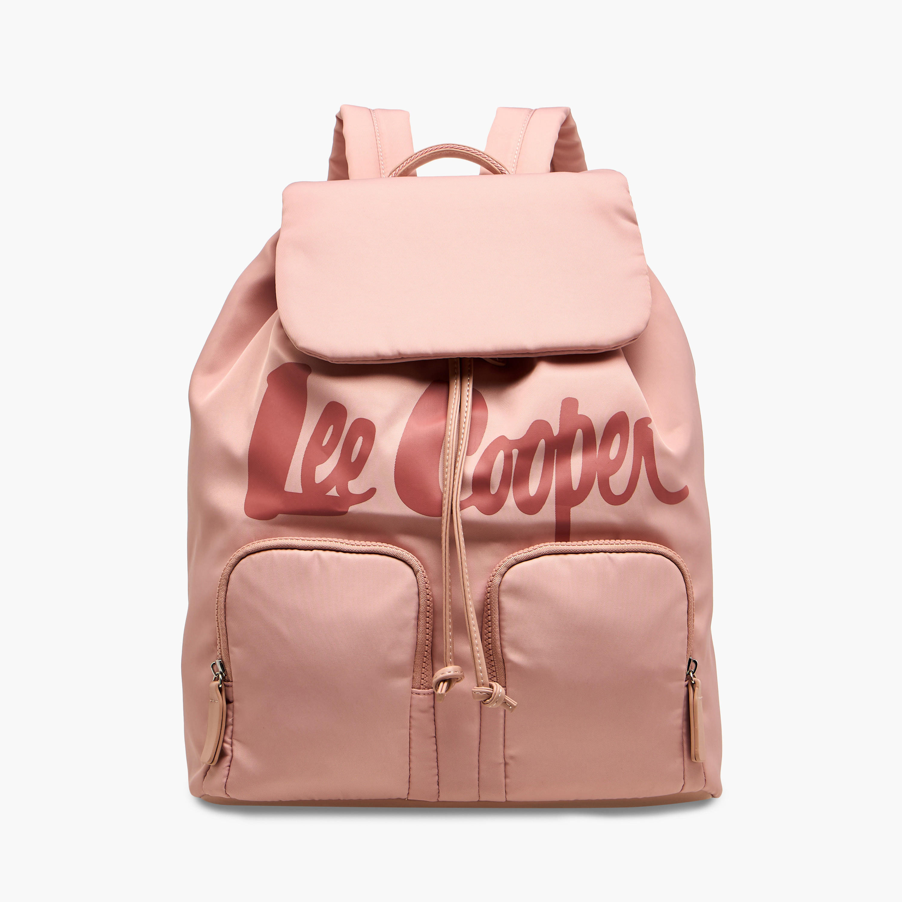 Lee Cooper Logo Print Backpack with Adjustable Straps and Drawstring Closure - 15x30x43 cm-men-bags-image-1