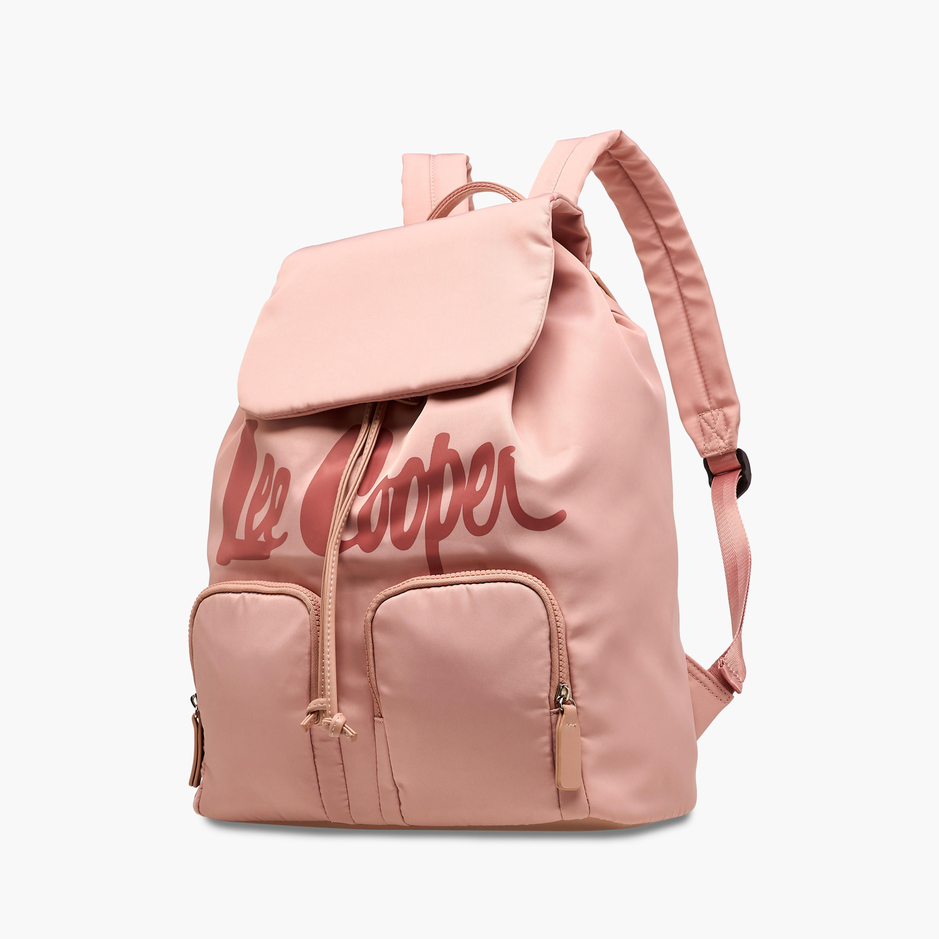 Lee Cooper Logo Print Backpack with Adjustable Straps and Drawstring Closure - 15x30x43 cm-men-bags-image-2