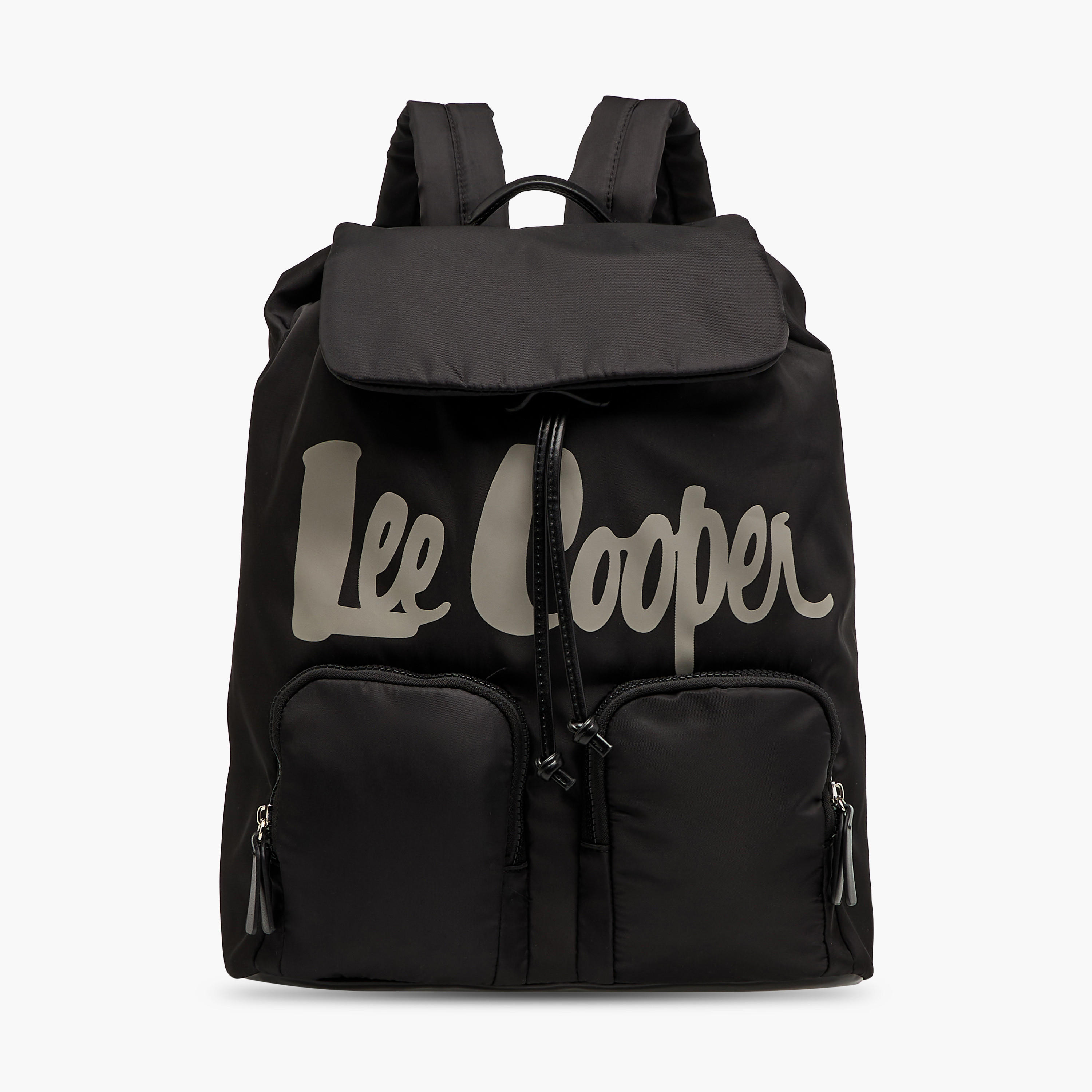 Lee Cooper Logo Print Backpack with Adjustable Straps and Drawstring Closure - 15x30x43 cm-men-bags-image-1