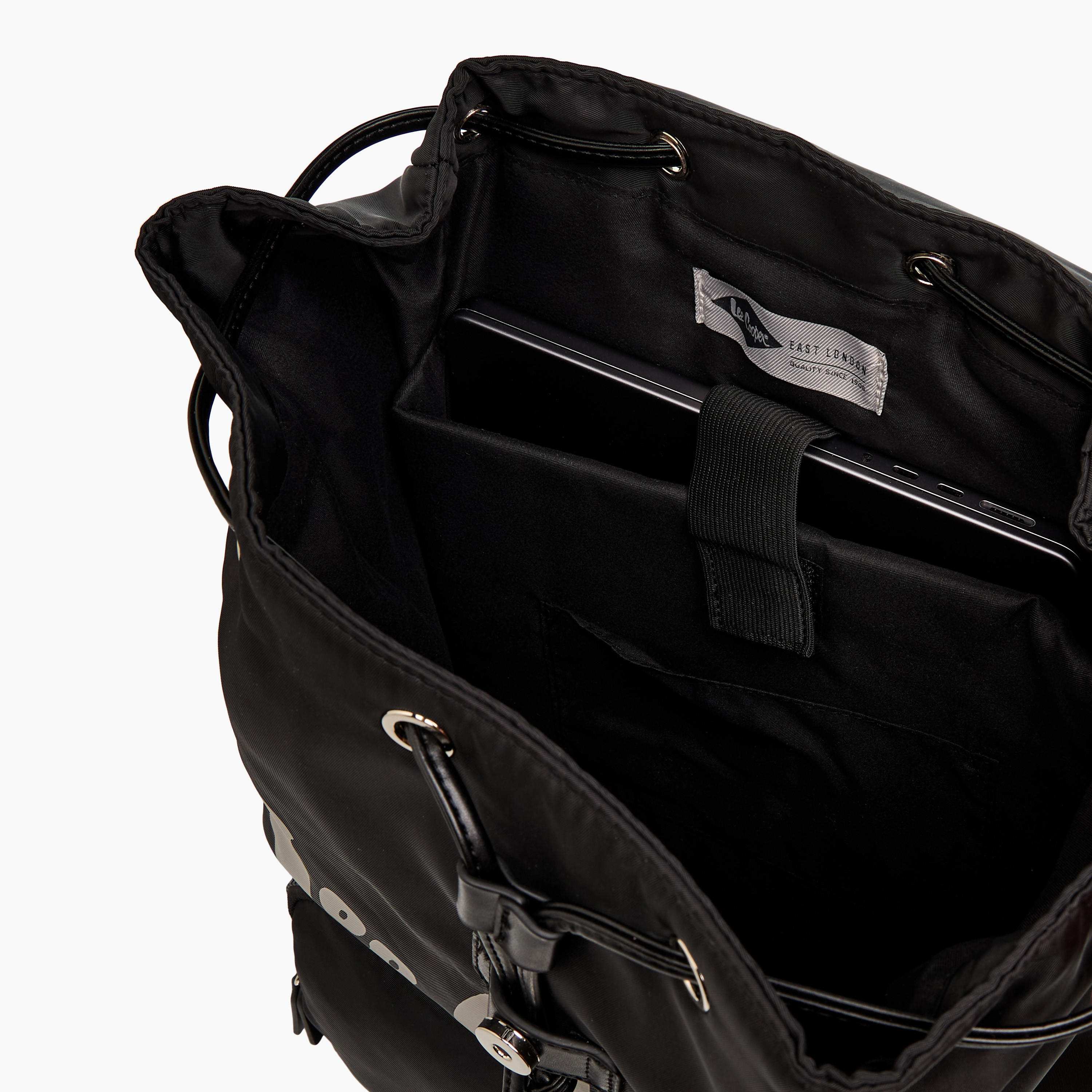 Lee Cooper Logo Print Backpack with Adjustable Straps and Drawstring Closure - 15x30x43 cm-men-bags-image-6