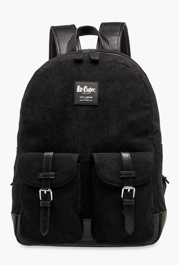 Lee Cooper Corduroy Backpack with Adjustable Shoulder Straps and Zip Closure - 15x33x40 cm-women-bagsandwallets-backpacks-image-1