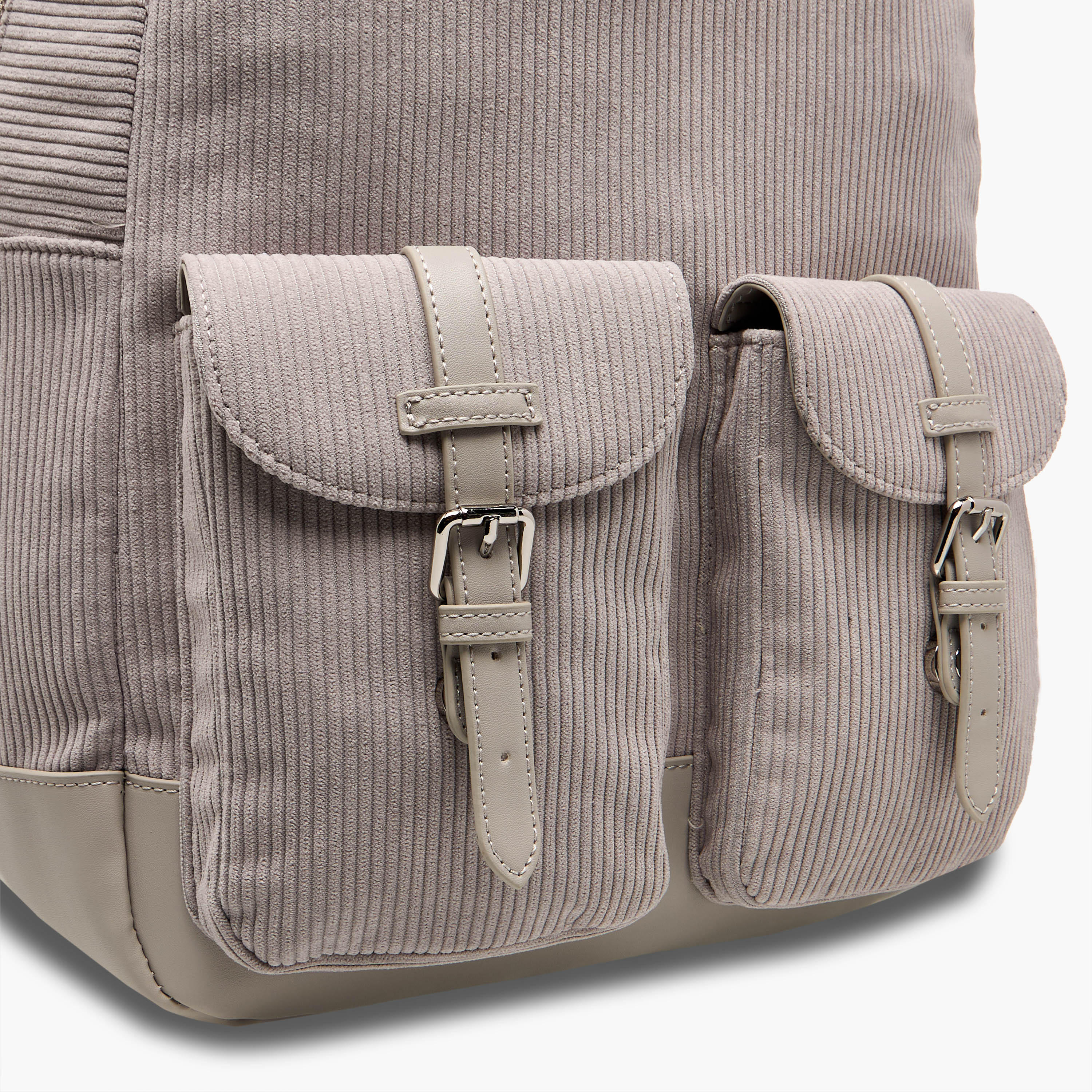 Lee Cooper Corduroy Backpack with Adjustable Shoulder Straps and Zip Closure - 15x33x40 cm-men-bags-image-5