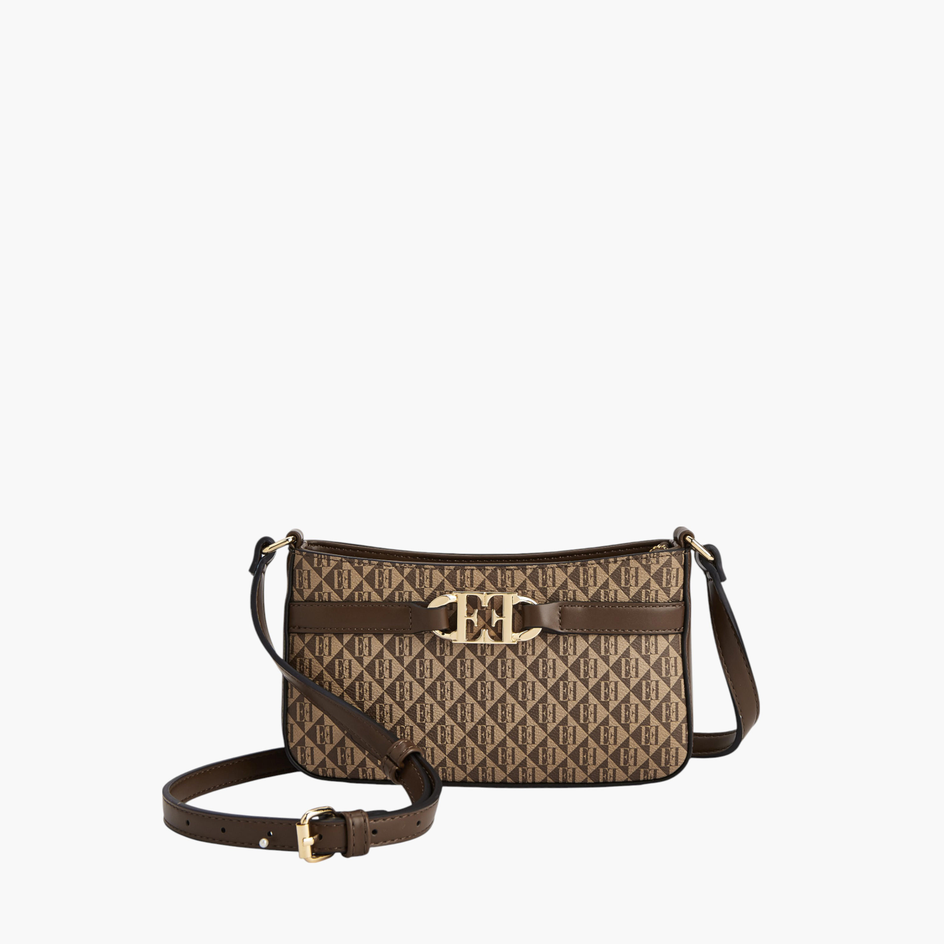 Elle Monogram Print Crossbody Bag with Adjustable Strap and Zip Closure-women-bagsandwallets-handbags-image-1