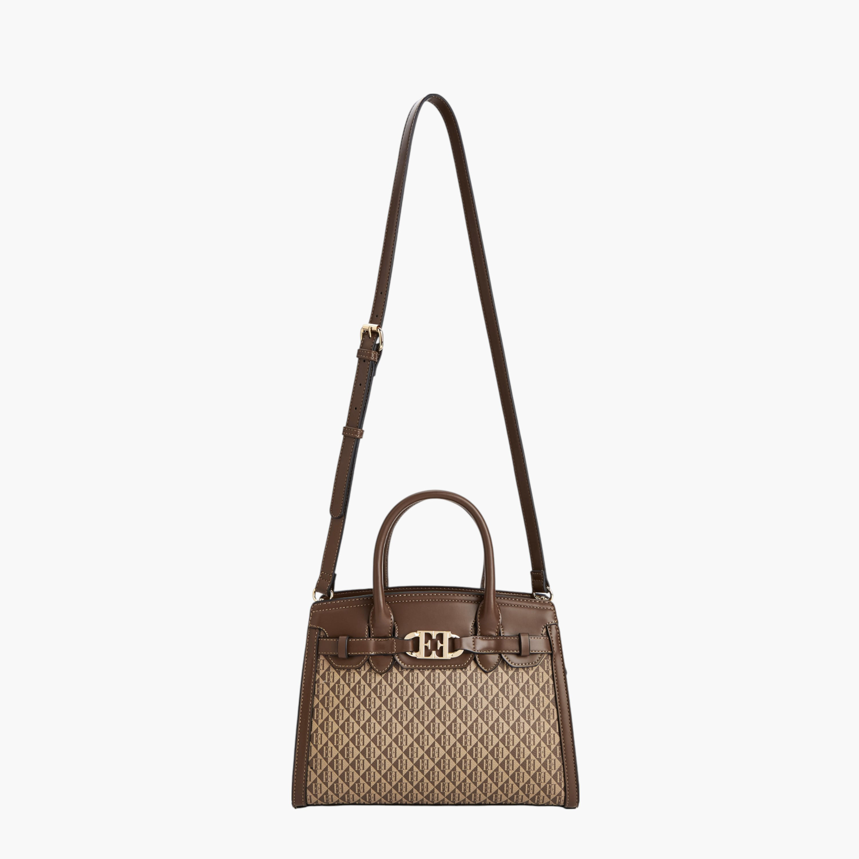 Elle Monogram Print Tote Bag with Double Handle and Zip Closure-women-bagsandwallets-handbags-image-6