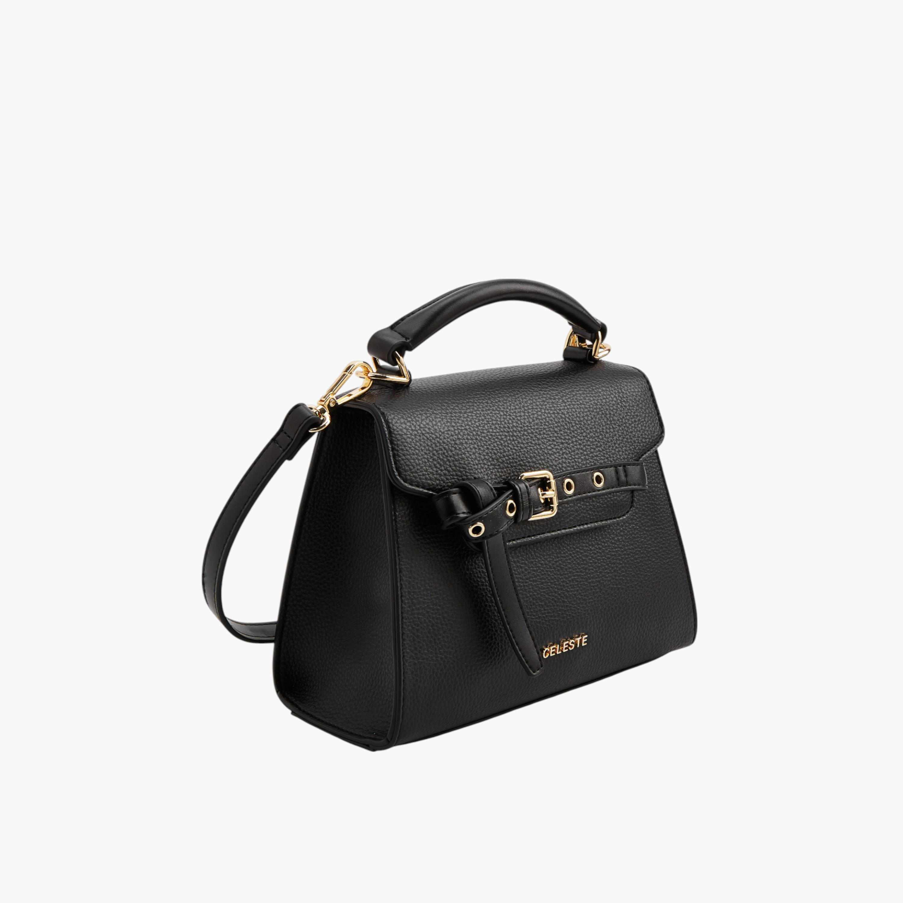 Celeste Textured Satchel Bag with Buckle Accent and Magnetic Button Closure-women-bagsandwallets-handbags-image-2