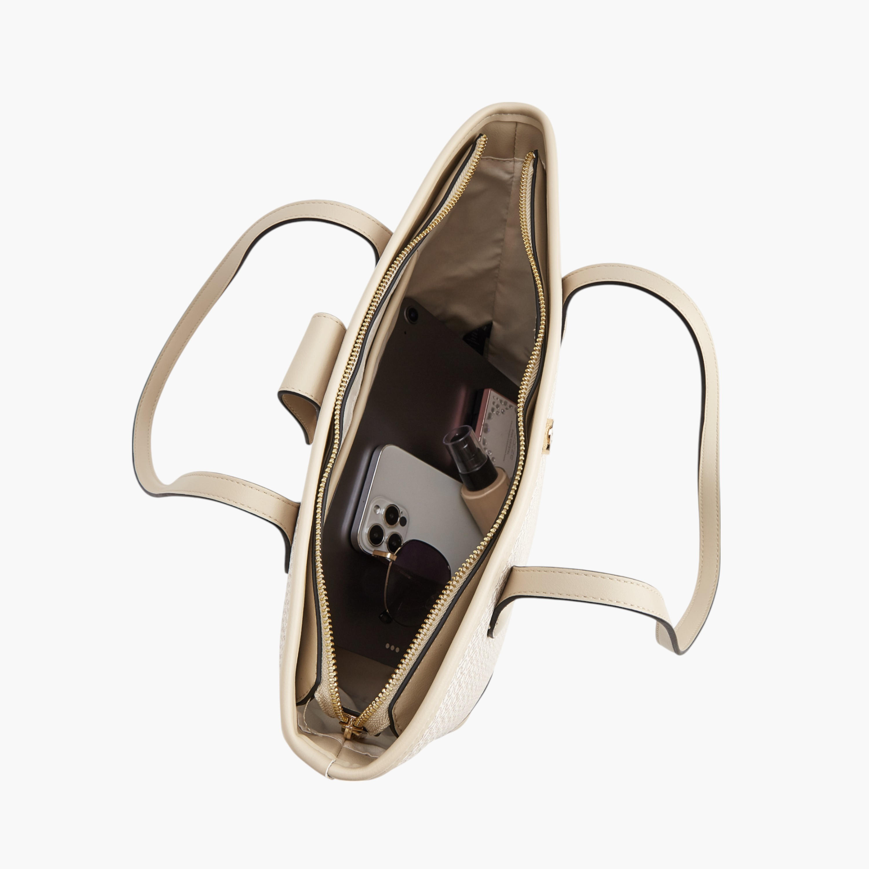 شنطة توت بطبعات مونوجرام وبمقبض مزدوج وسحاب إغلاق من سيليست-women-bagsandwallets-handbags-image-1