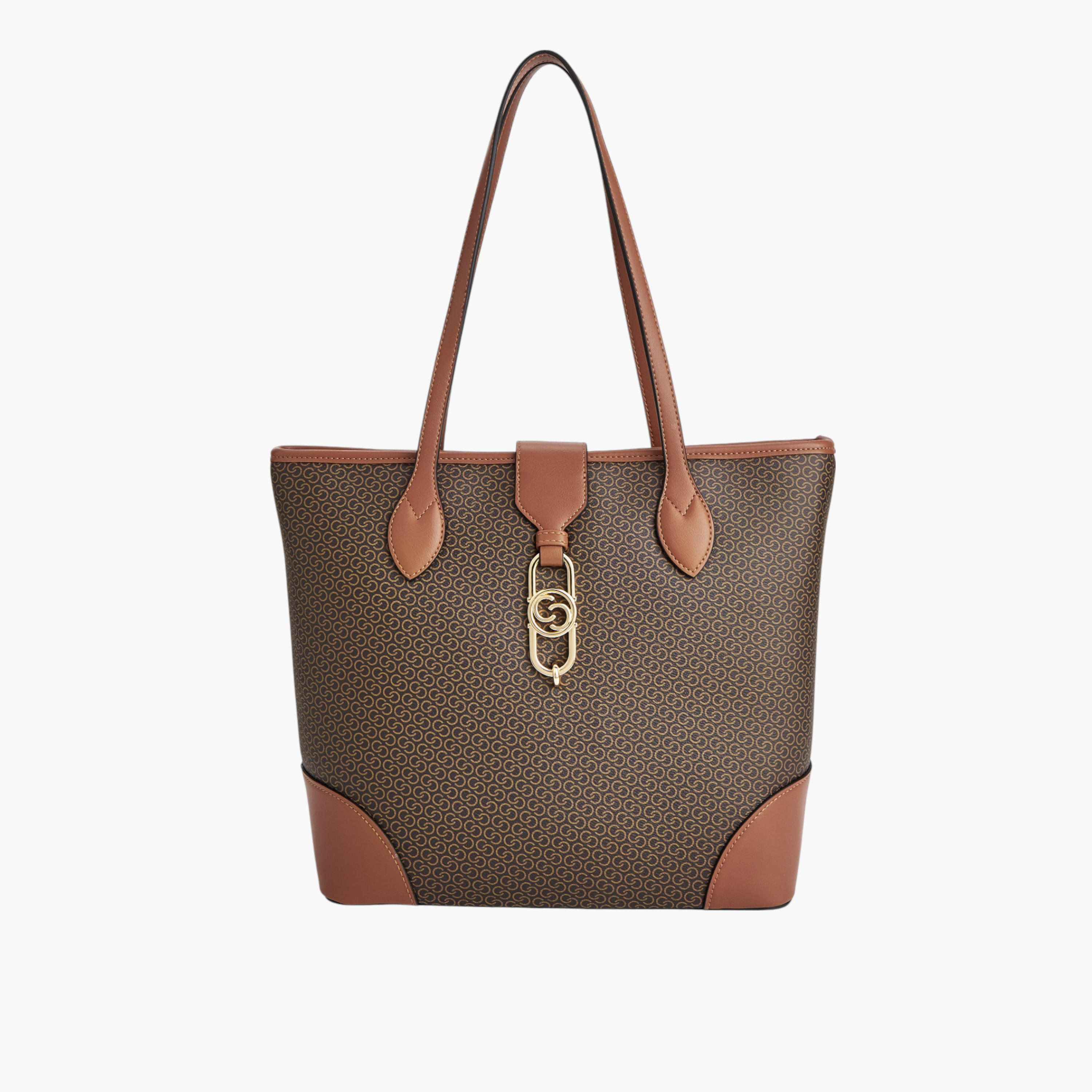 Celeste Monogram Print Tote Bag with Double Handle and Zip Closure-women-bagsandwallets-handbags-image-1
