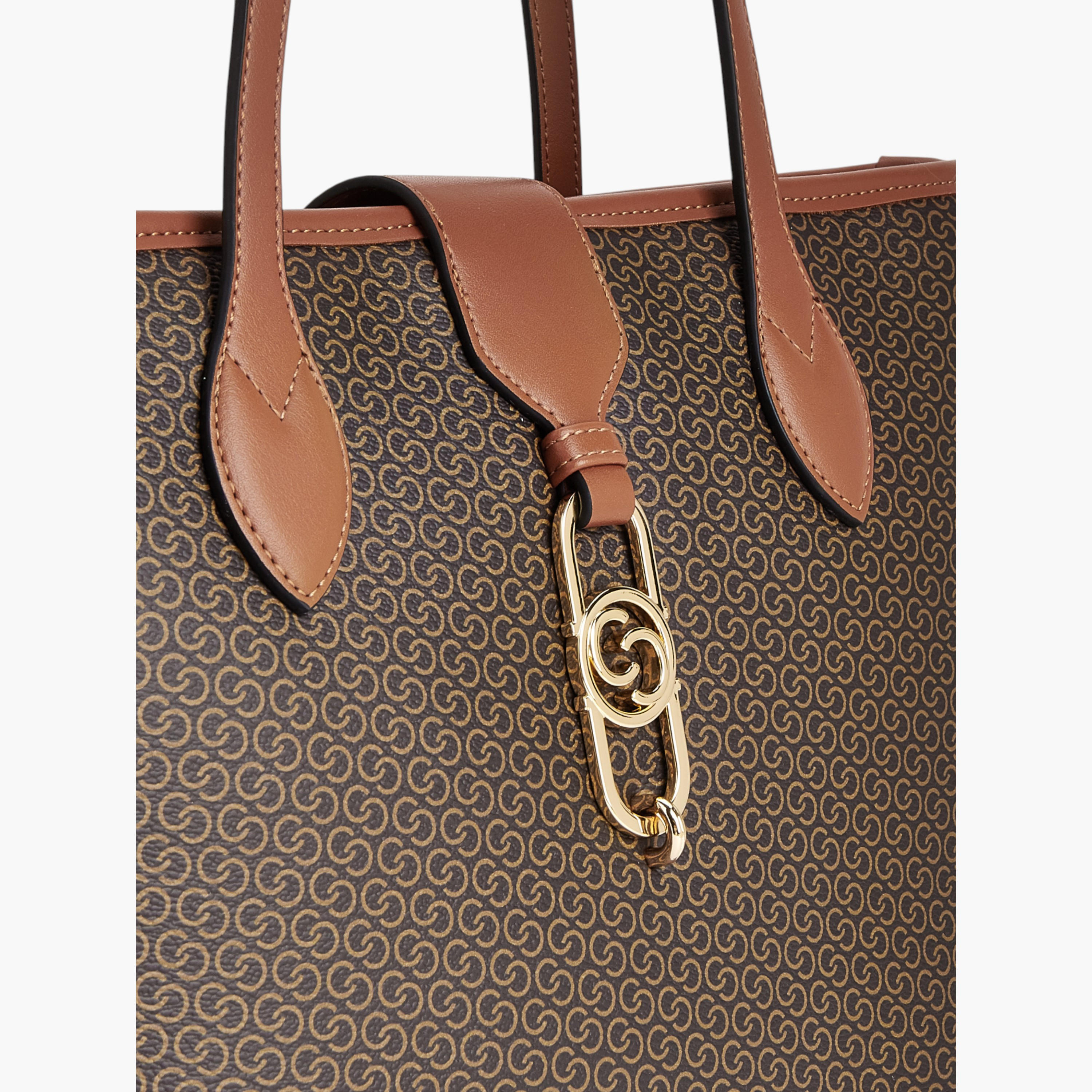 Celeste Monogram Print Tote Bag with Double Handle and Zip Closure-women-bagsandwallets-handbags-image-4