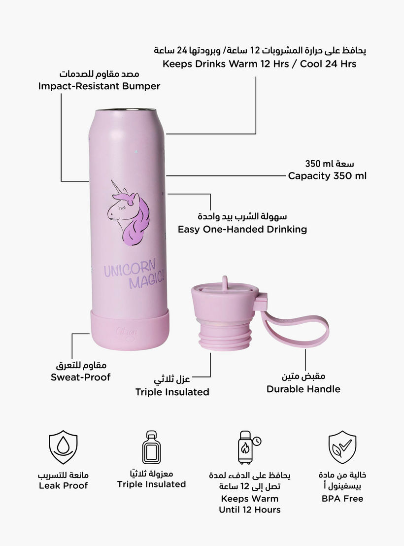 Citron Unicorn Print Triple Wall Insulated Water Bottle - 350 ml-school-waterbottles-image-2