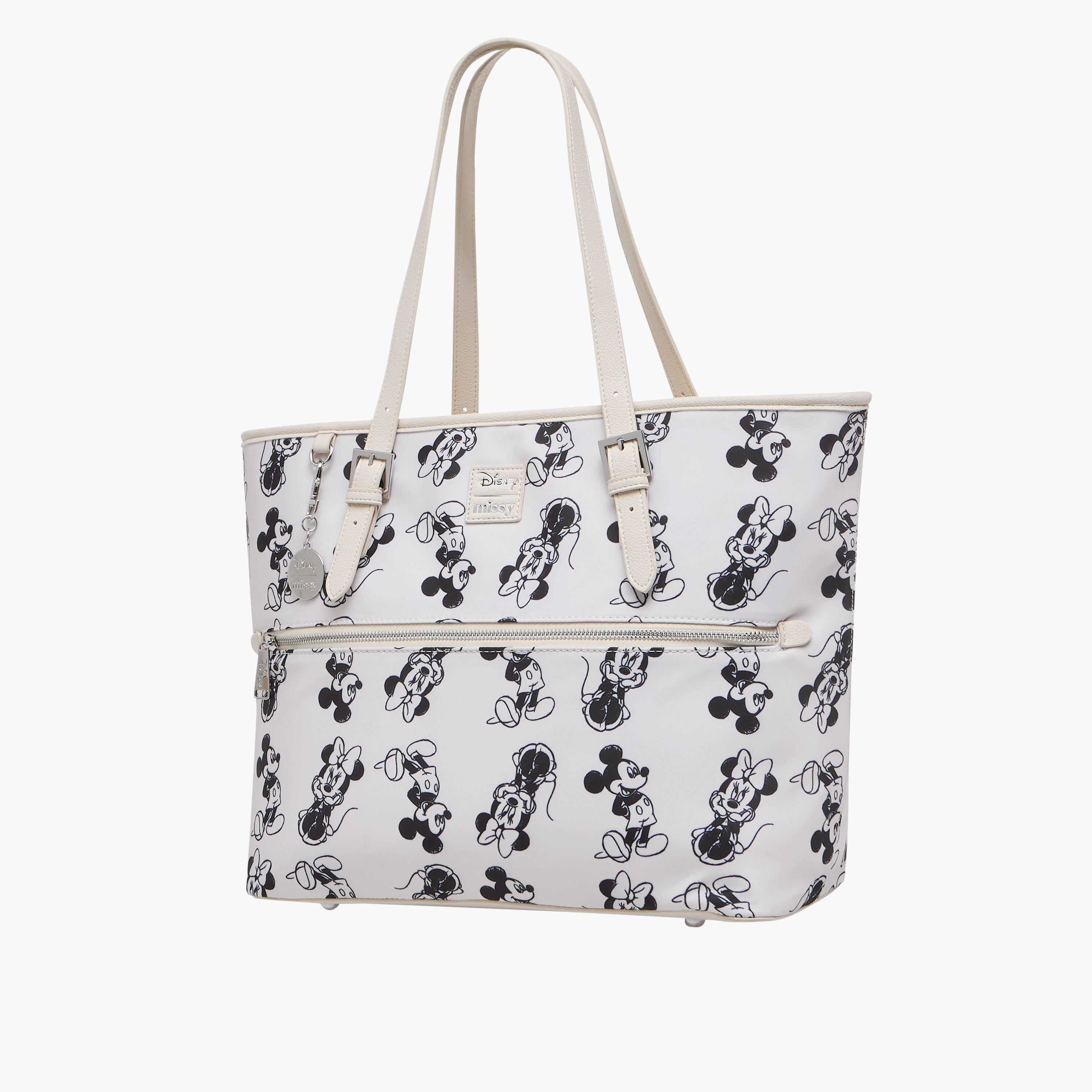 Disney Mickey and Minnie Mouse Print Tote Bag with Double Handle and Zip Closure-women-bagsandwallets-handbags-image-2
