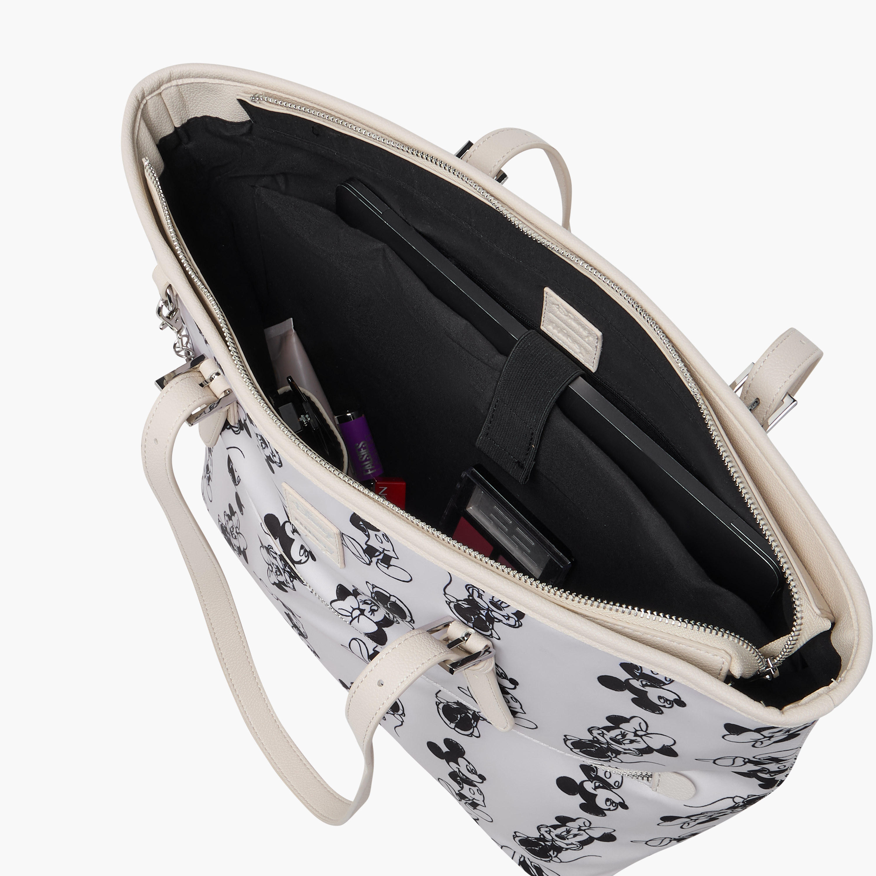 Disney Mickey and Minnie Mouse Print Tote Bag with Double Handle and Zip Closure-women-bagsandwallets-handbags-image-7