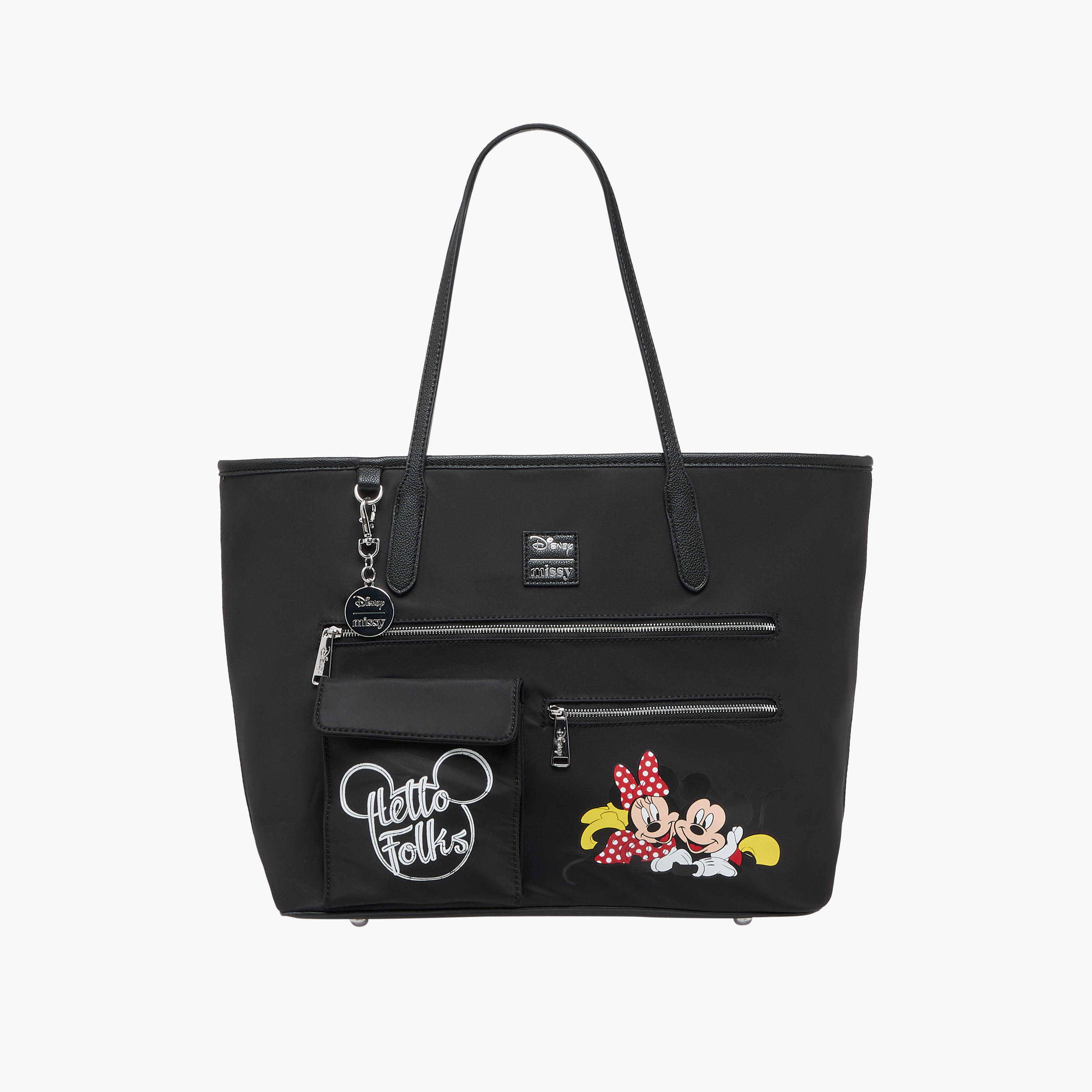 Disney Mickey and Minnie Mouse Print Tote Bag with Double Handle and Zip Closure-women-bagsandwallets-handbags-image-1
