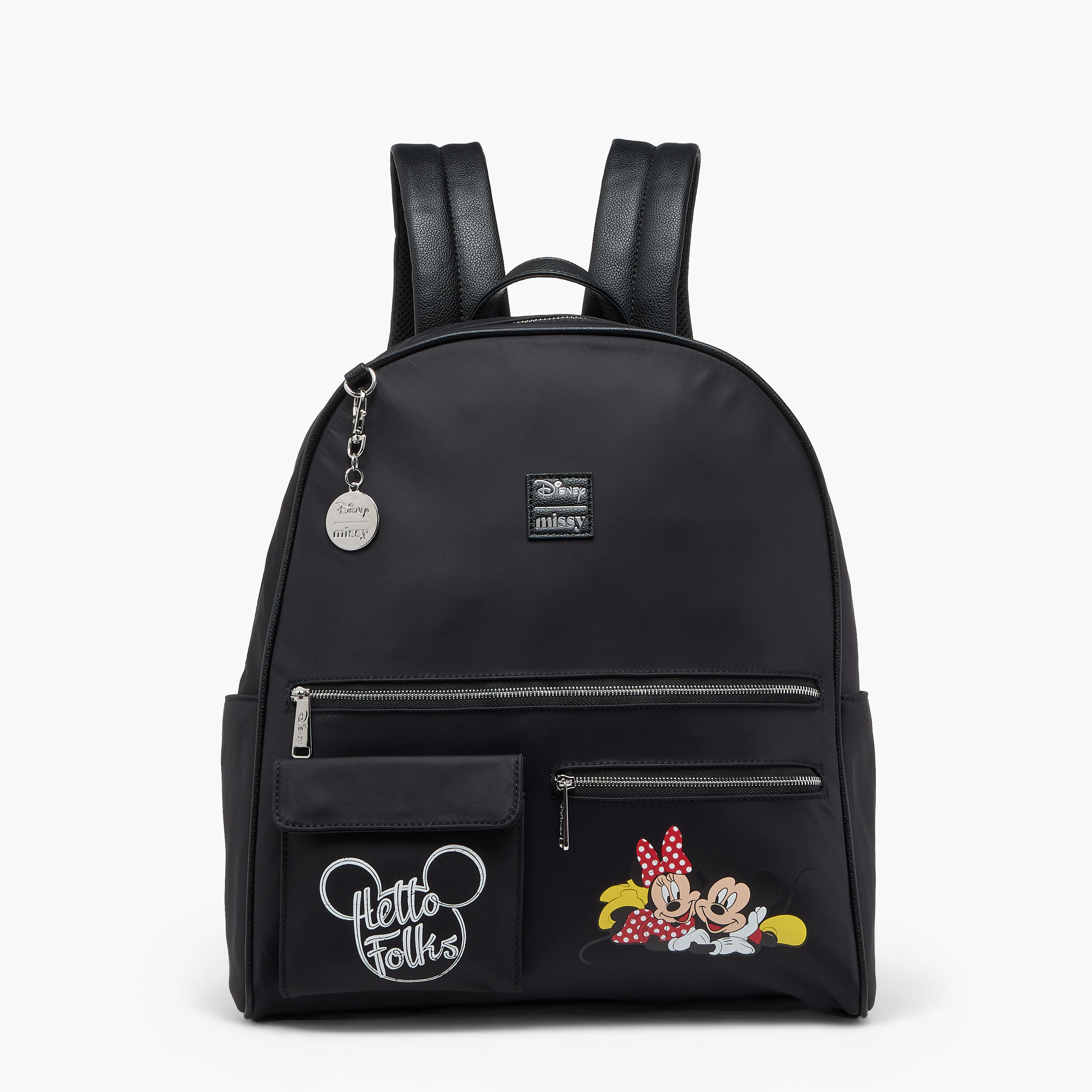 Disney Mickey and Minnie Mouse Print Backpack with Adjustable Straps and Zip Closure - 12x25x34 cm-women-bagsandwallets-backpacks-image-1