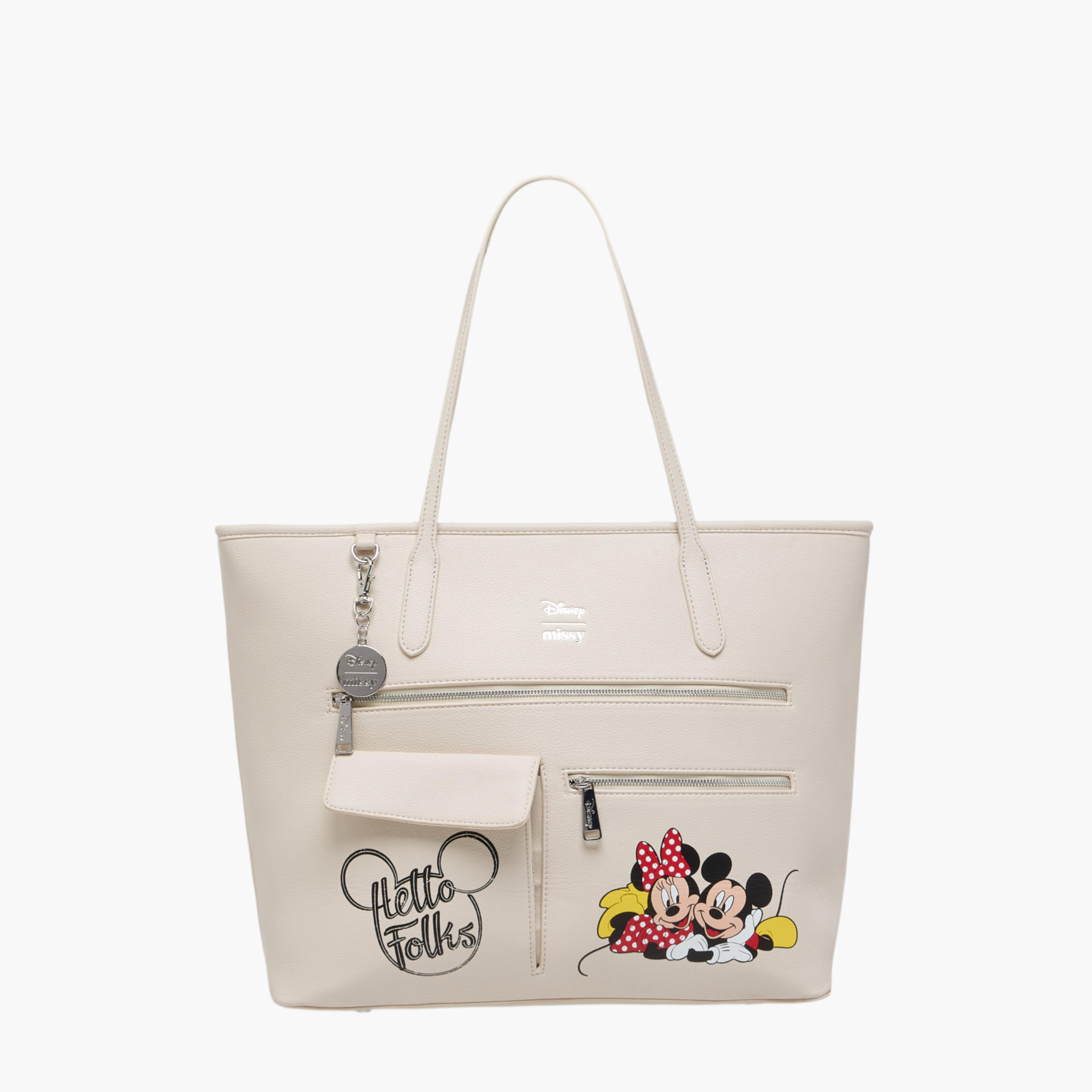 Disney Mickey and Minnie Mouse Print Tote Bag with Double Handle and Zip Closure-women-bagsandwallets-handbags-image-1