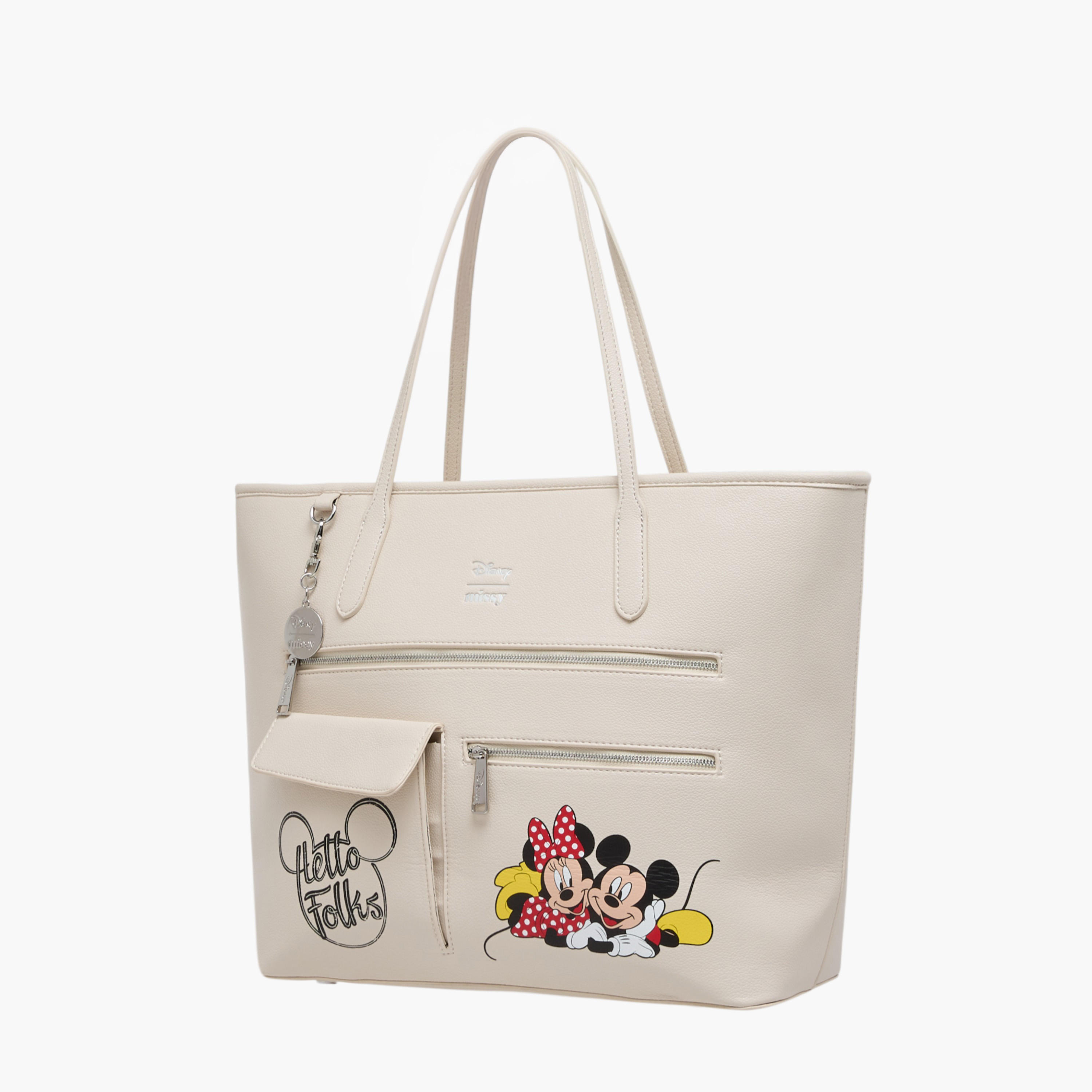Disney Mickey and Minnie Mouse Print Tote Bag with Double Handle and Zip Closure-women-bagsandwallets-handbags-image-2