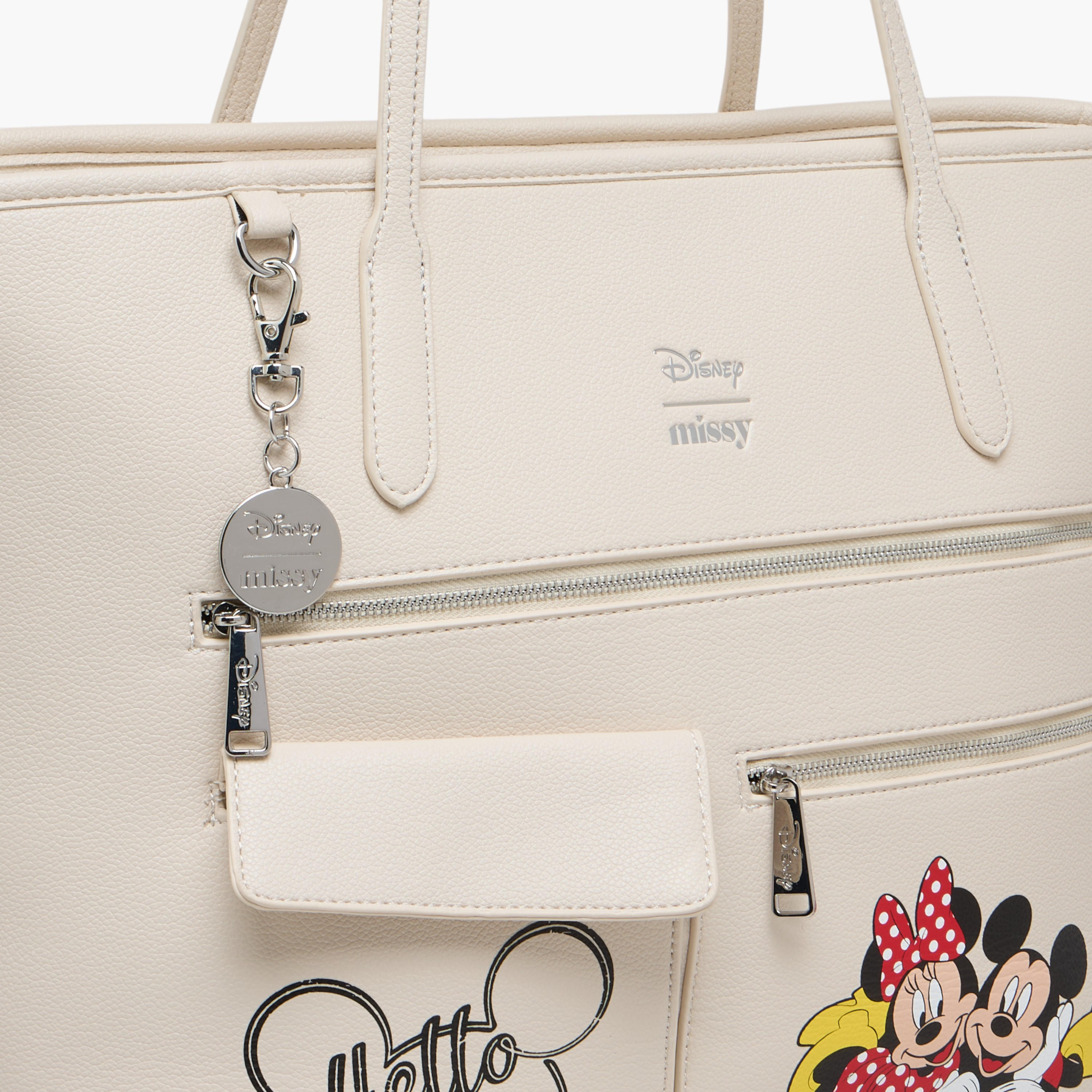 Disney Mickey and Minnie Mouse Print Tote Bag with Double Handle and Zip Closure-women-bagsandwallets-handbags-image-5