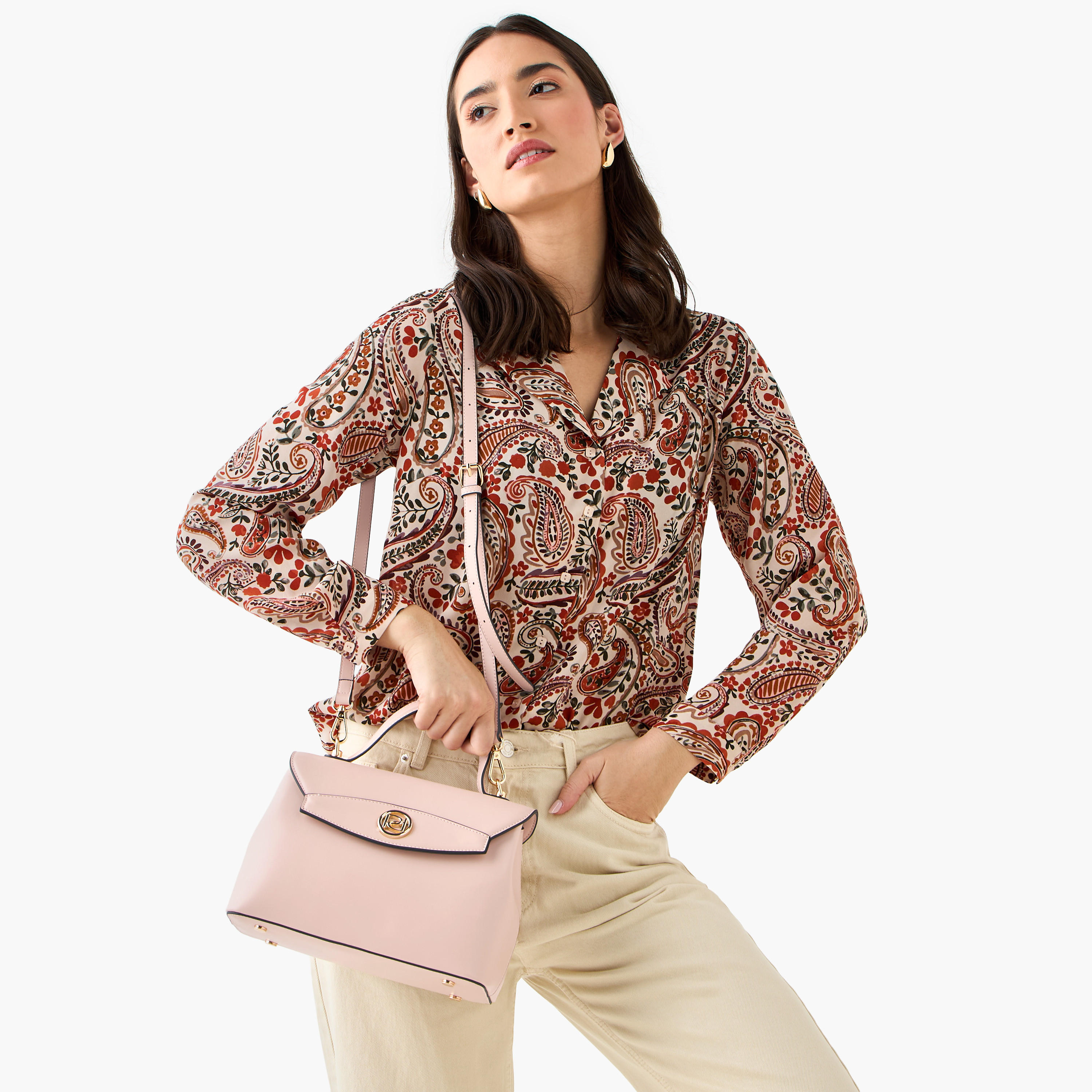 Paprika Solid Satchel Bag with Button Closure-women-bagsandwallets-handbags-image-2