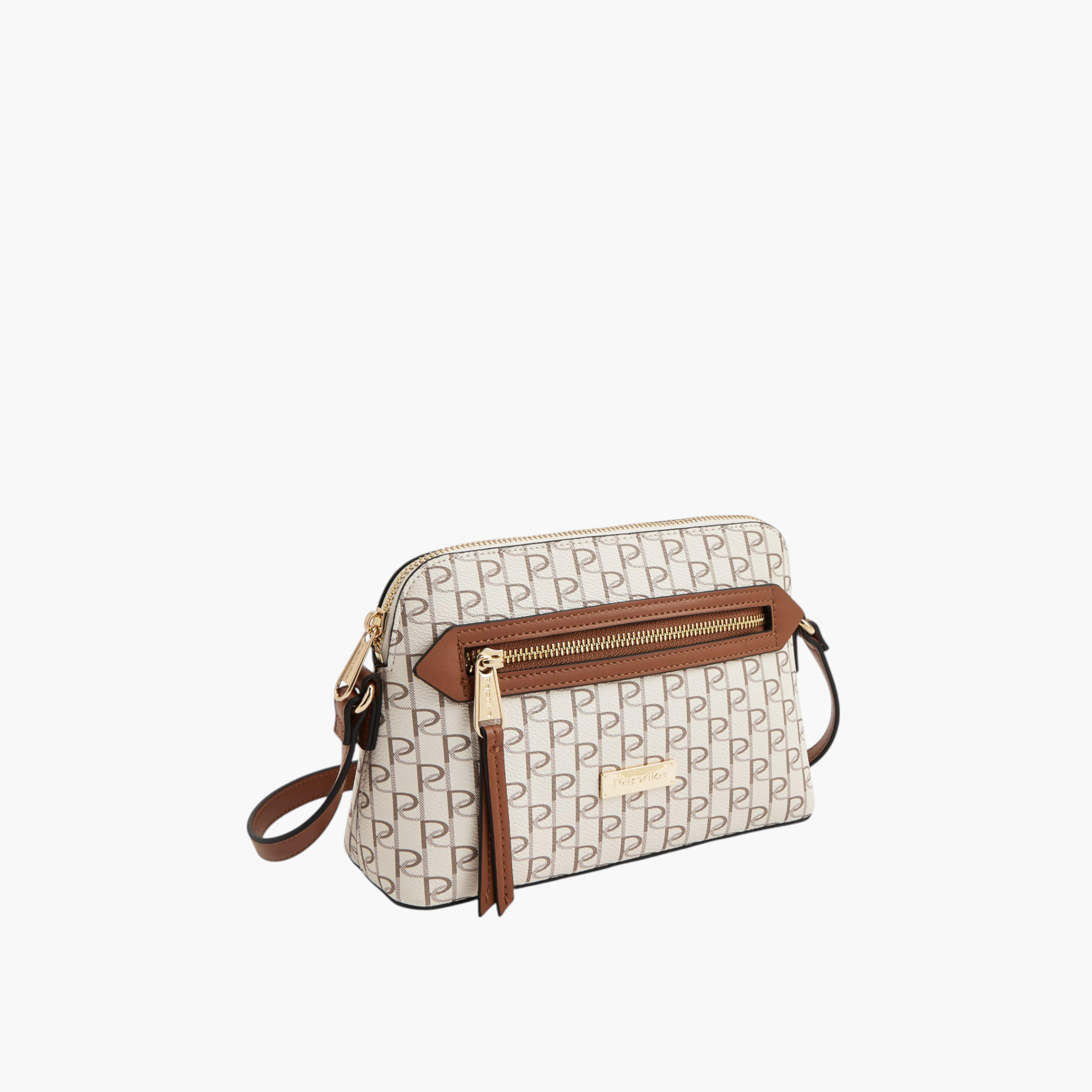Paprika Monogram Print Crossbody Bag with Adjustable Strap and Zip Closure-women-bagsandwallets-handbags-image-3