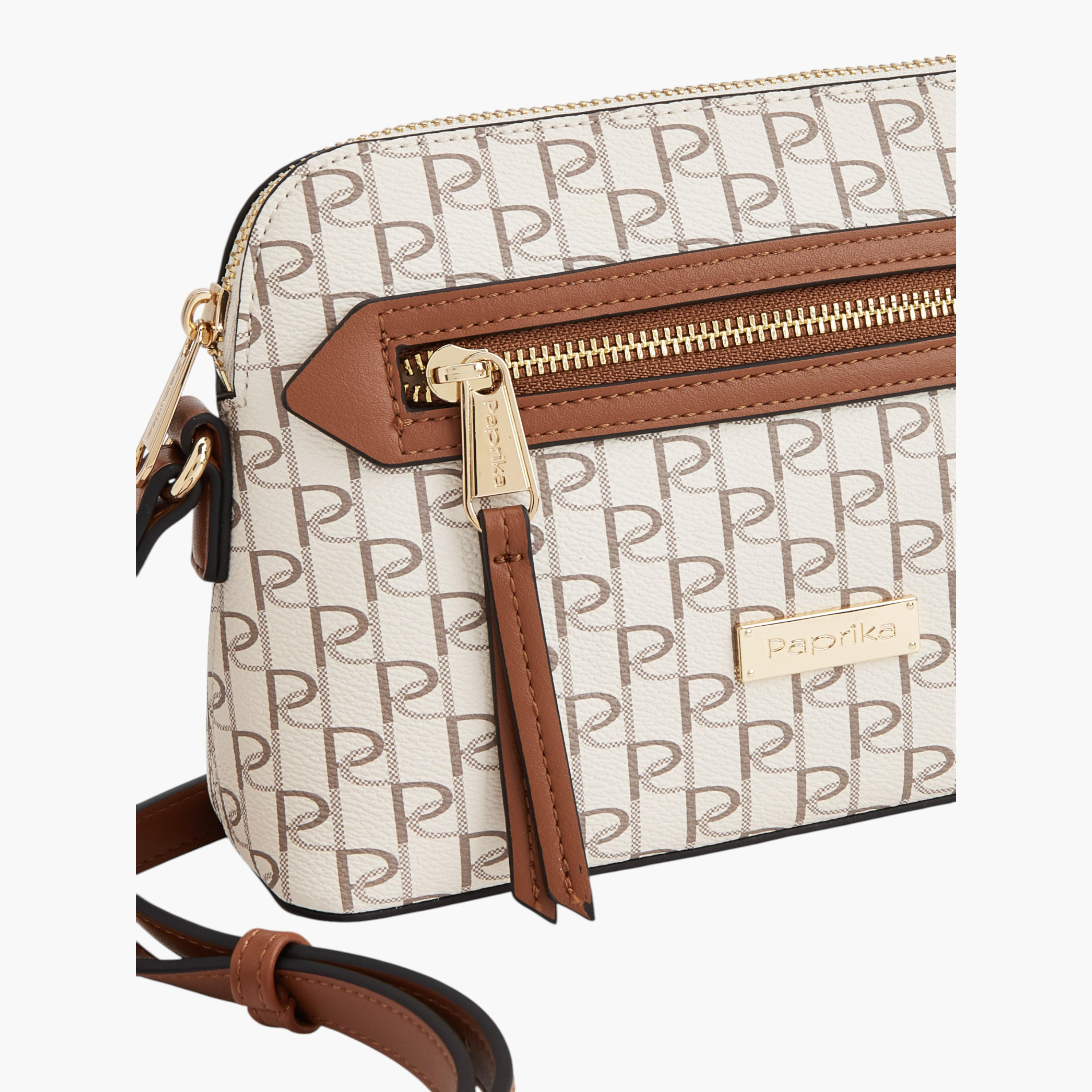 Paprika Monogram Print Crossbody Bag with Adjustable Strap and Zip Closure-women-bagsandwallets-handbags-image-4