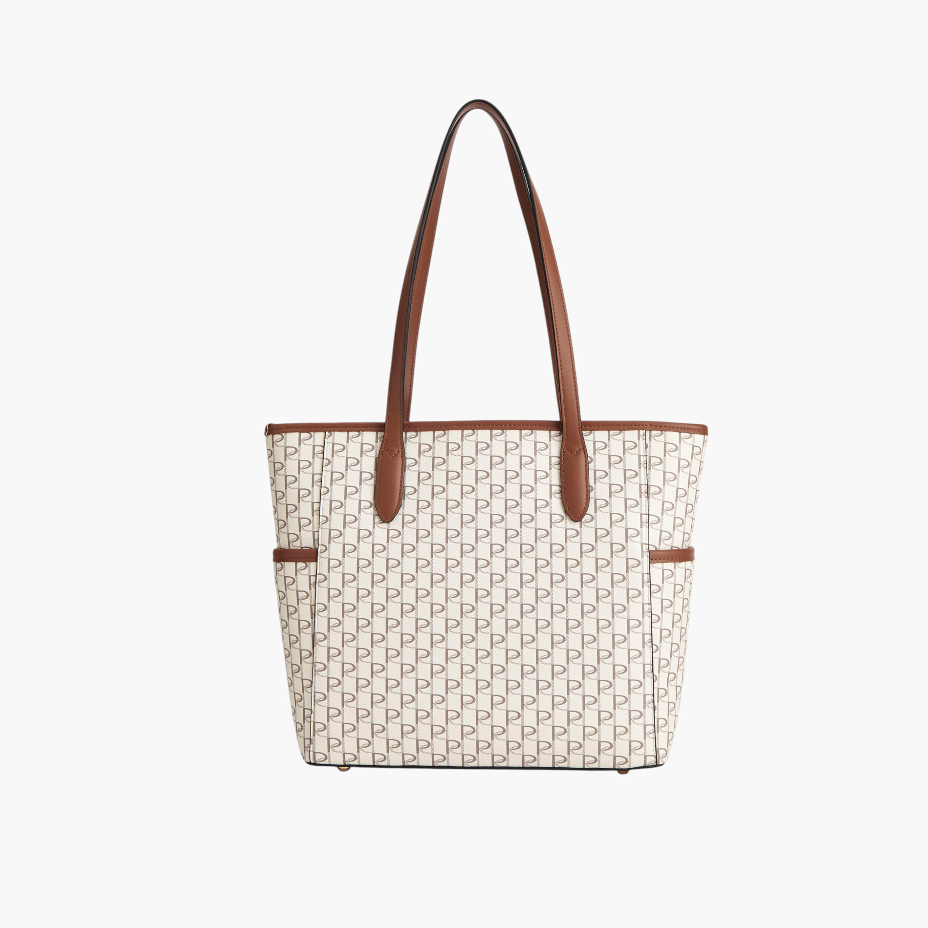 Paprika Monogram Print Tote Bag with Double Handle and Zip Closure-women-bagsandwallets-handbags-image-2