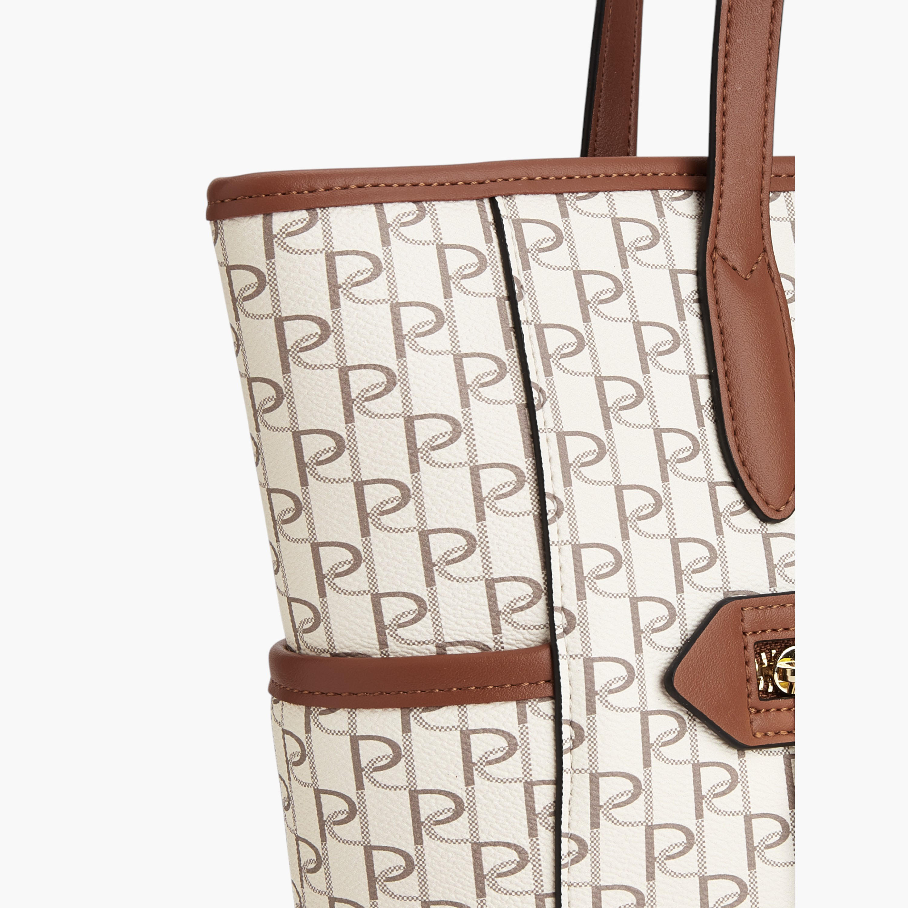 Paprika Monogram Print Tote Bag with Double Handle and Zip Closure-women-bagsandwallets-handbags-image-4
