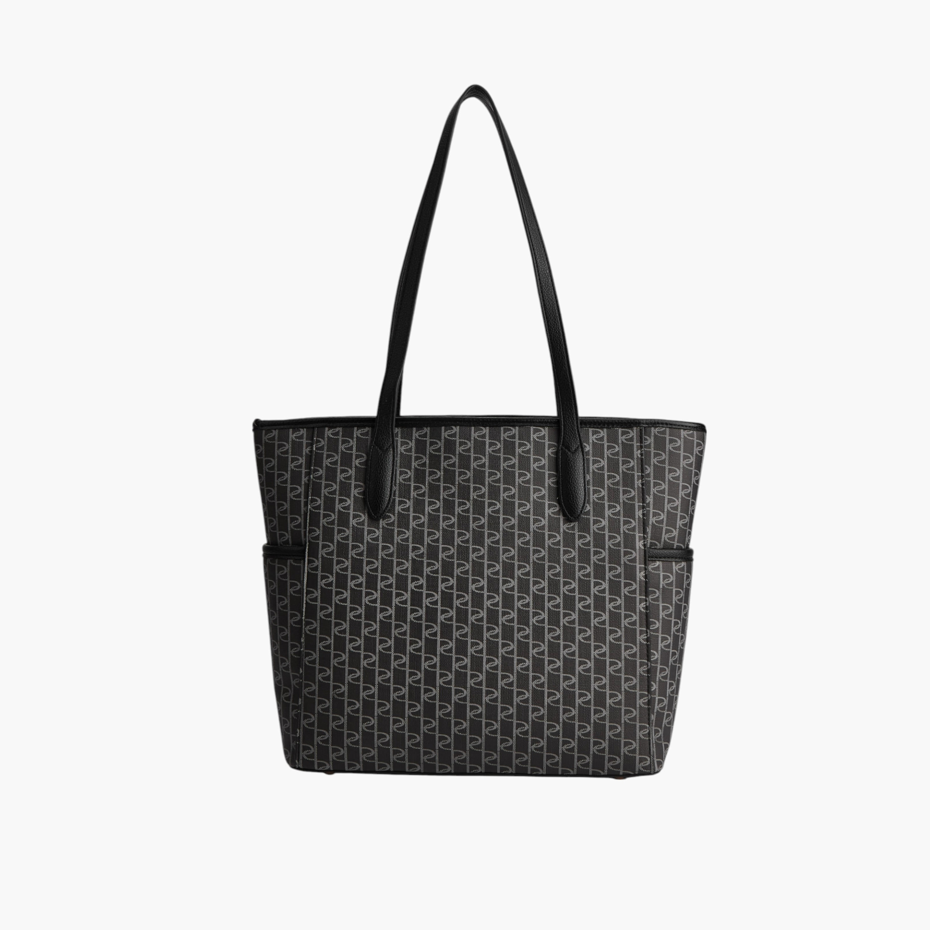 Paprika Monogram Print Tote Bag with Double Handle and Zip Closure-women-bagsandwallets-handbags-image-2