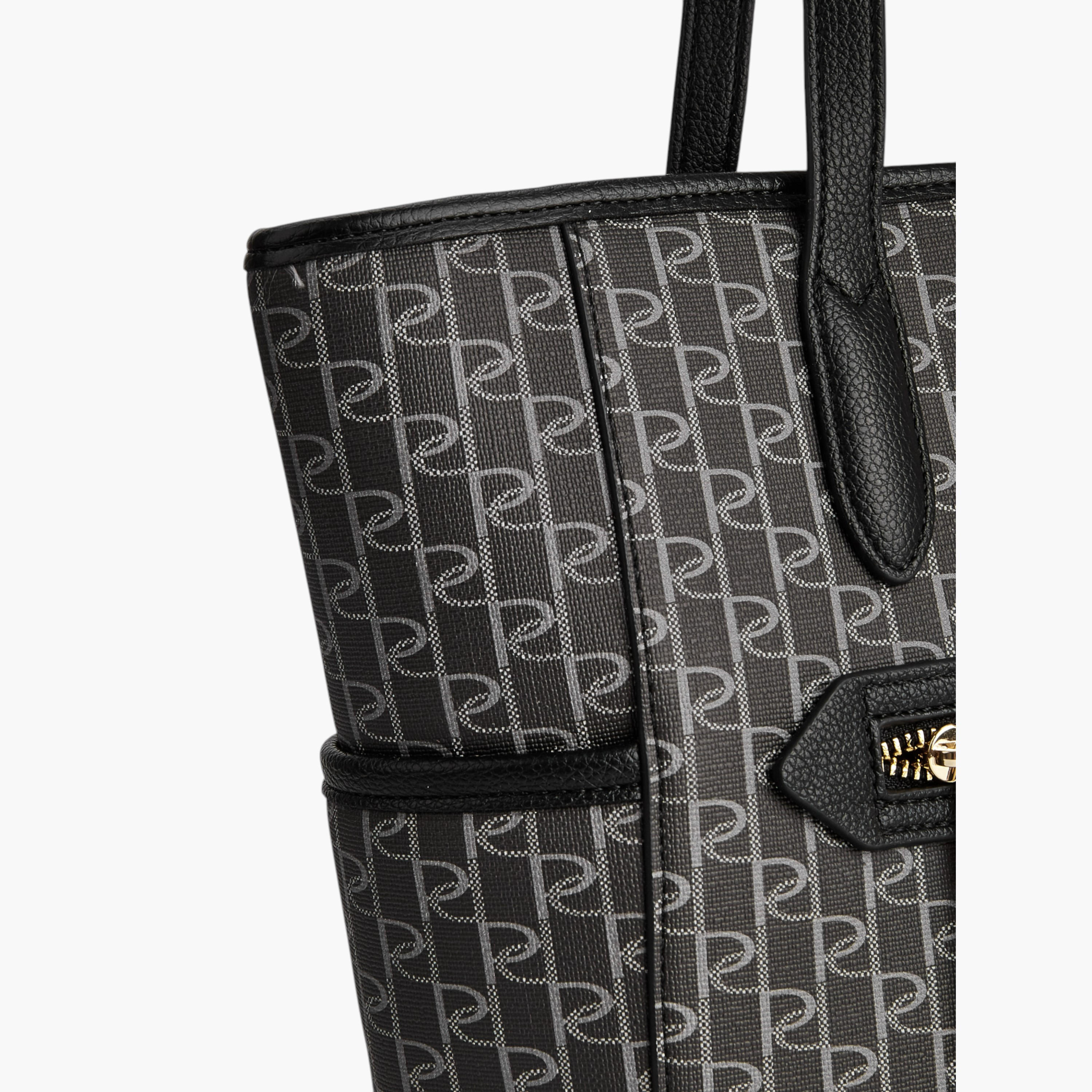 Paprika Monogram Print Tote Bag with Double Handle and Zip Closure-women-bagsandwallets-handbags-image-5