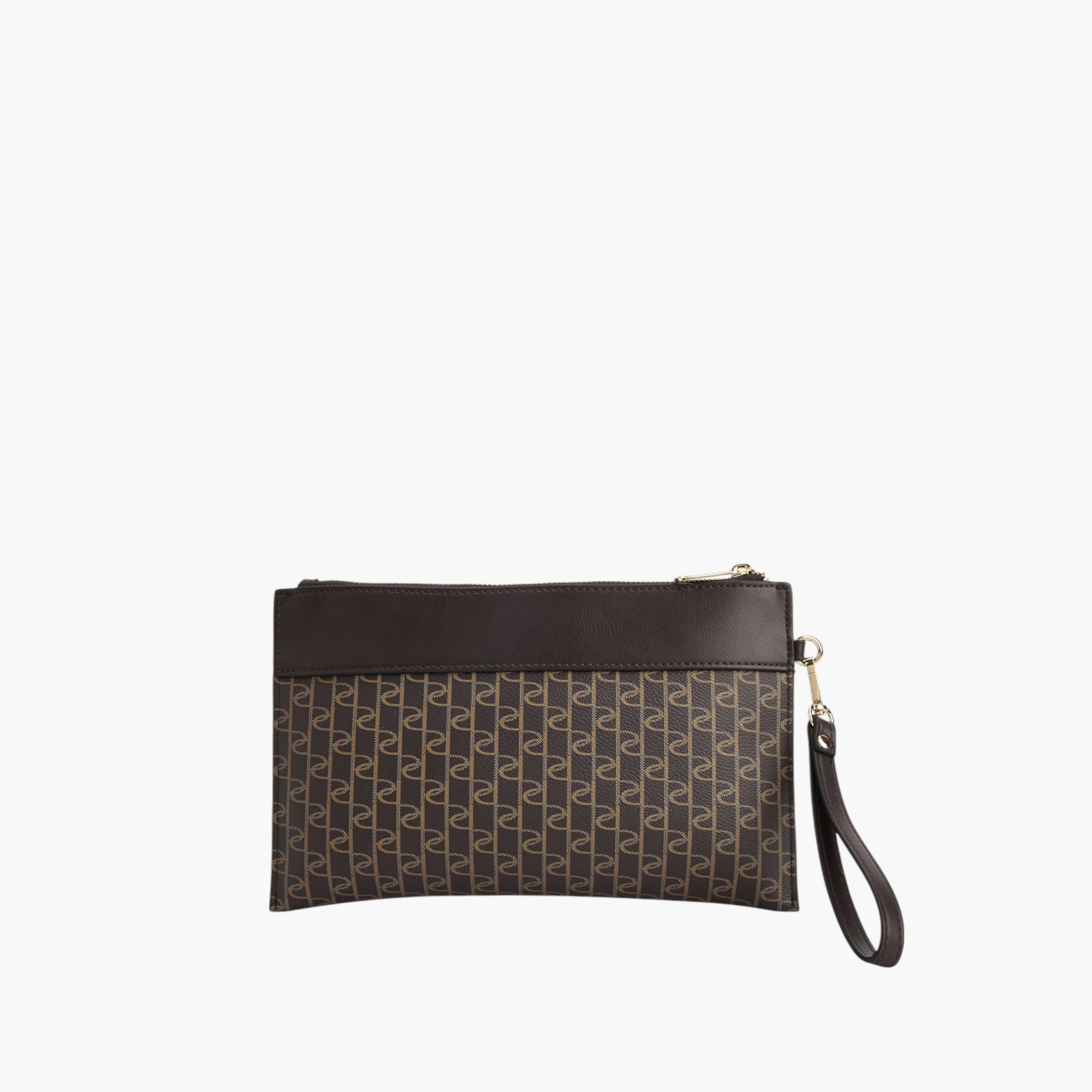 Paprika Monogram Print Clutch with Wristlet Strap and Zip Closure-women-bagsandwallets-handbags-image-2