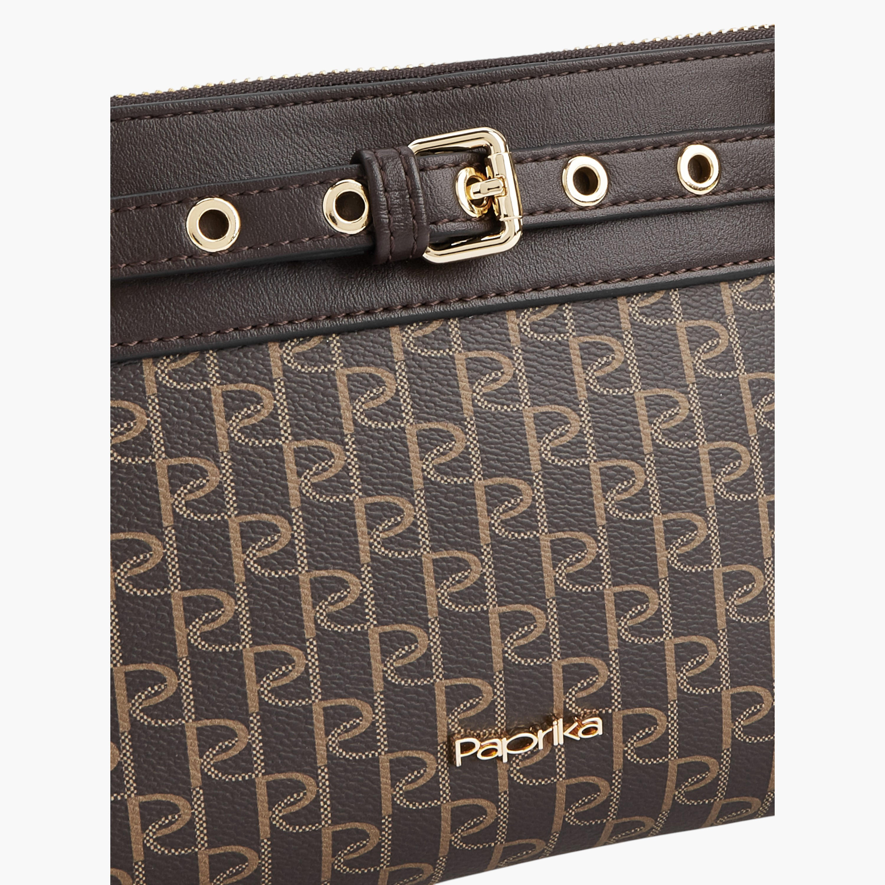 Paprika Monogram Print Clutch with Wristlet Strap and Zip Closure-women-bagsandwallets-handbags-image-4