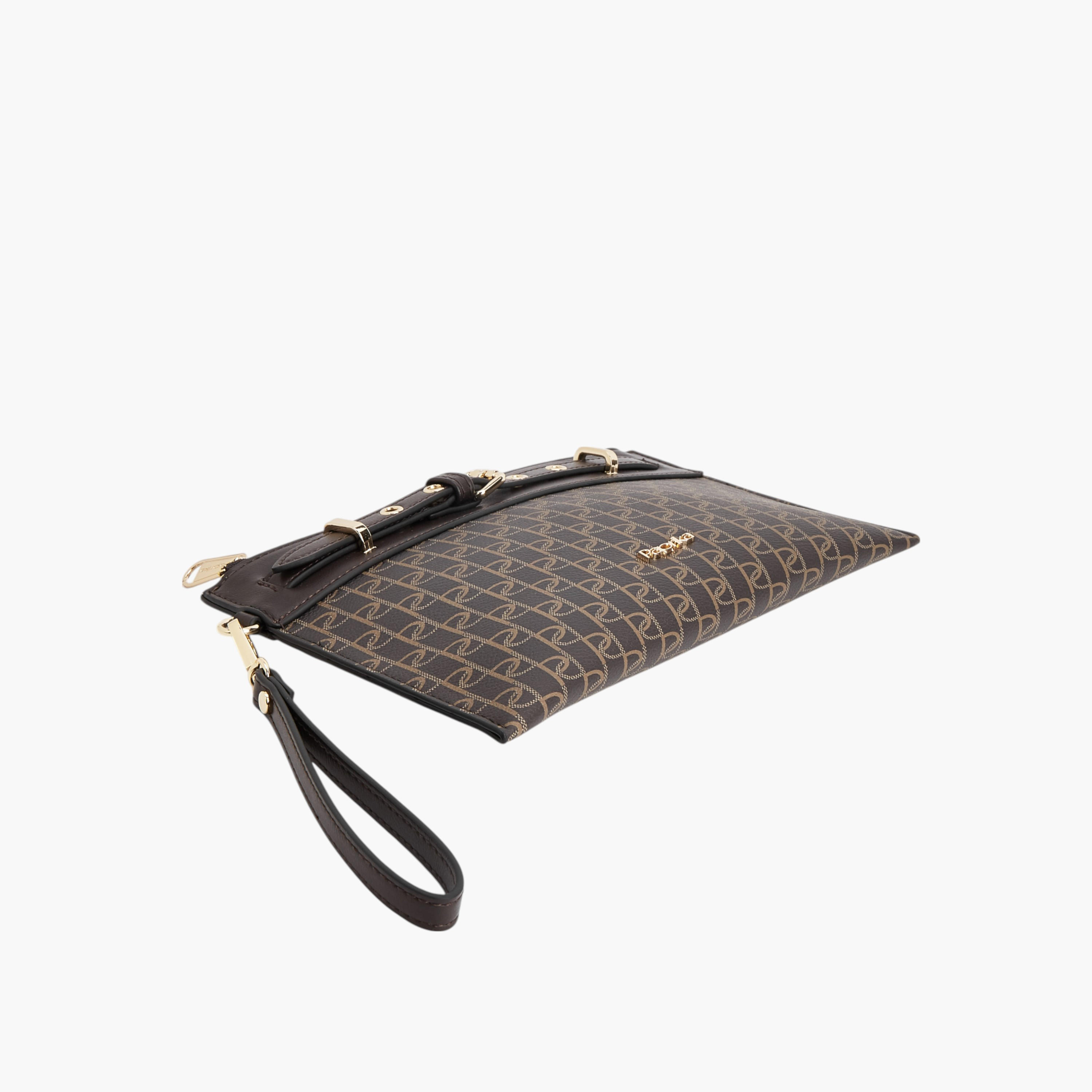 Paprika Monogram Print Clutch with Wristlet Strap and Zip Closure-women-bagsandwallets-handbags-image-6