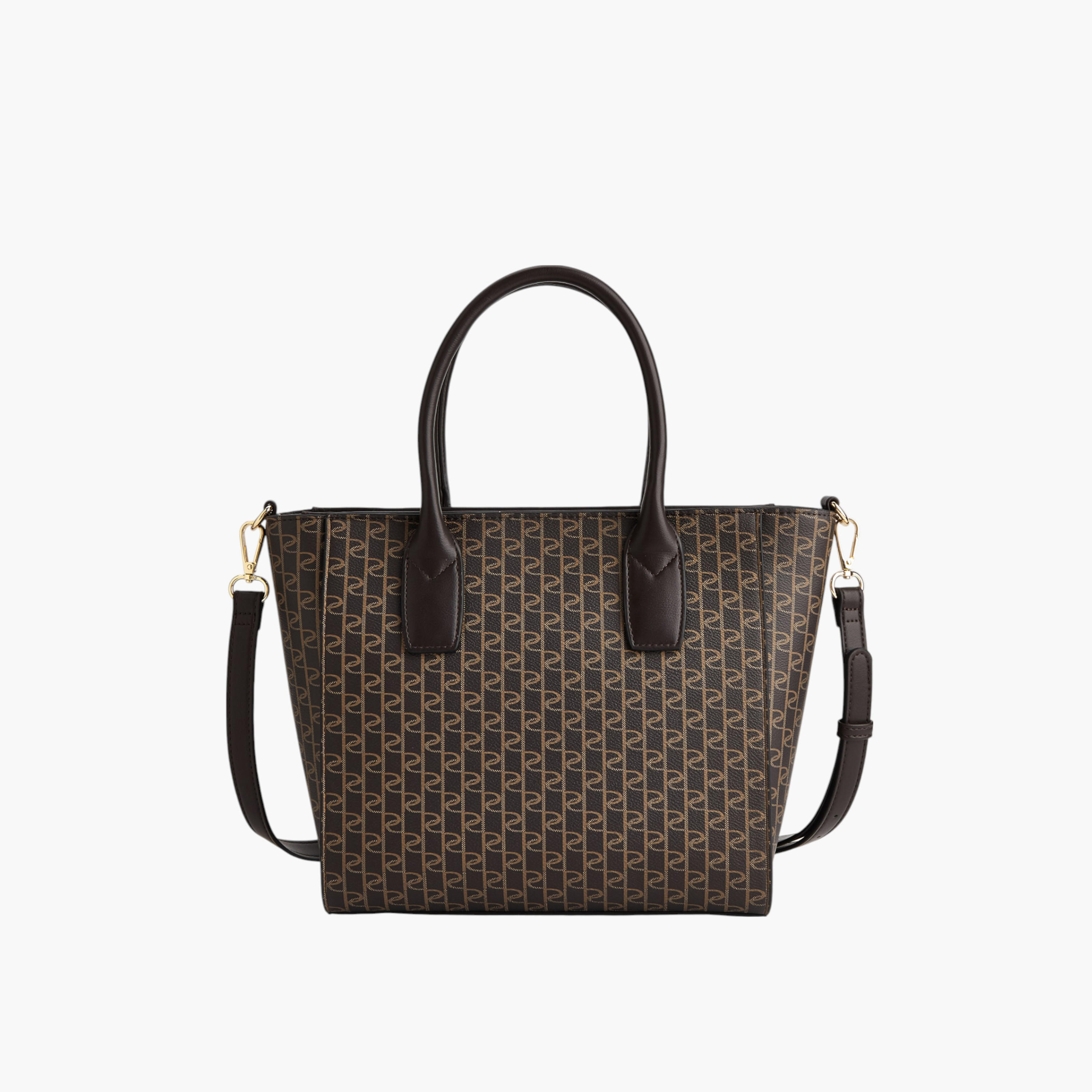 Paprika Monogram Print Tote Bag with Double Handle and Zip Closure-women-bagsandwallets-handbags-image-2