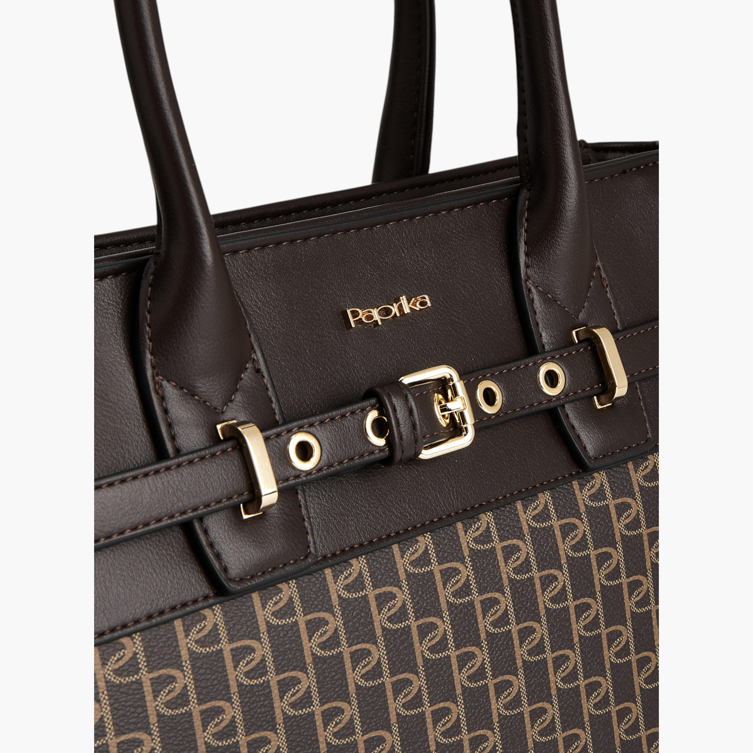 Paprika Monogram Print Tote Bag with Double Handle and Zip Closure-women-bagsandwallets-handbags-image-4