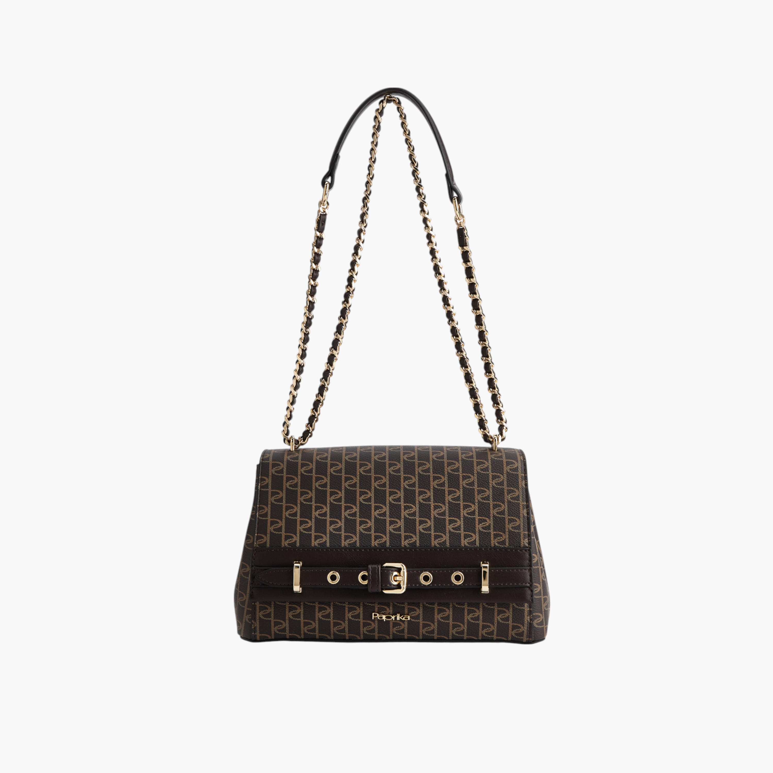 Paprika Monogram Print Crossbody Bag with Chain Strap and Button Closure-women-bagsandwallets-handbags-image-1