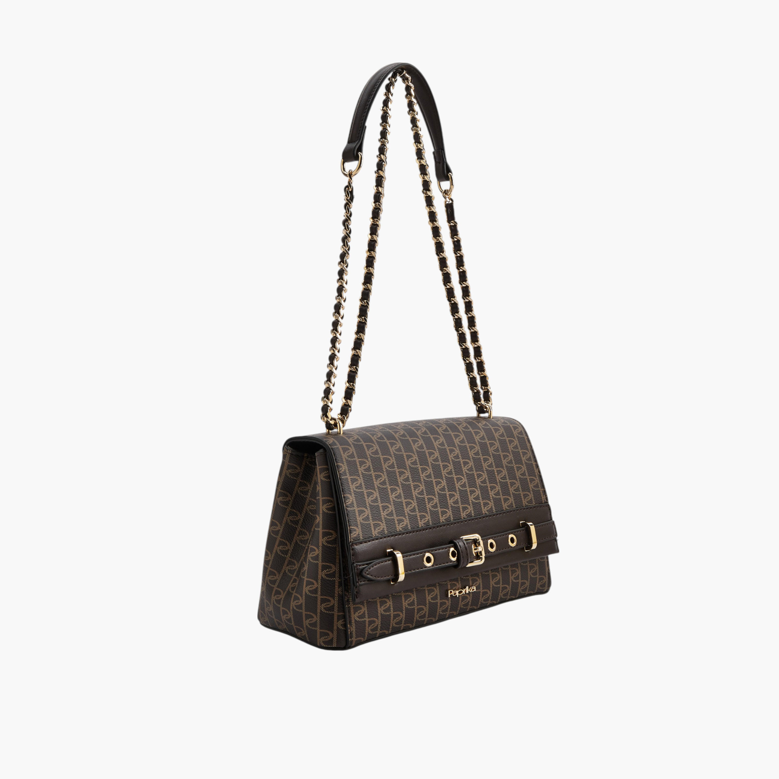 Paprika Monogram Print Crossbody Bag with Chain Strap and Button Closure-women-bagsandwallets-handbags-image-3