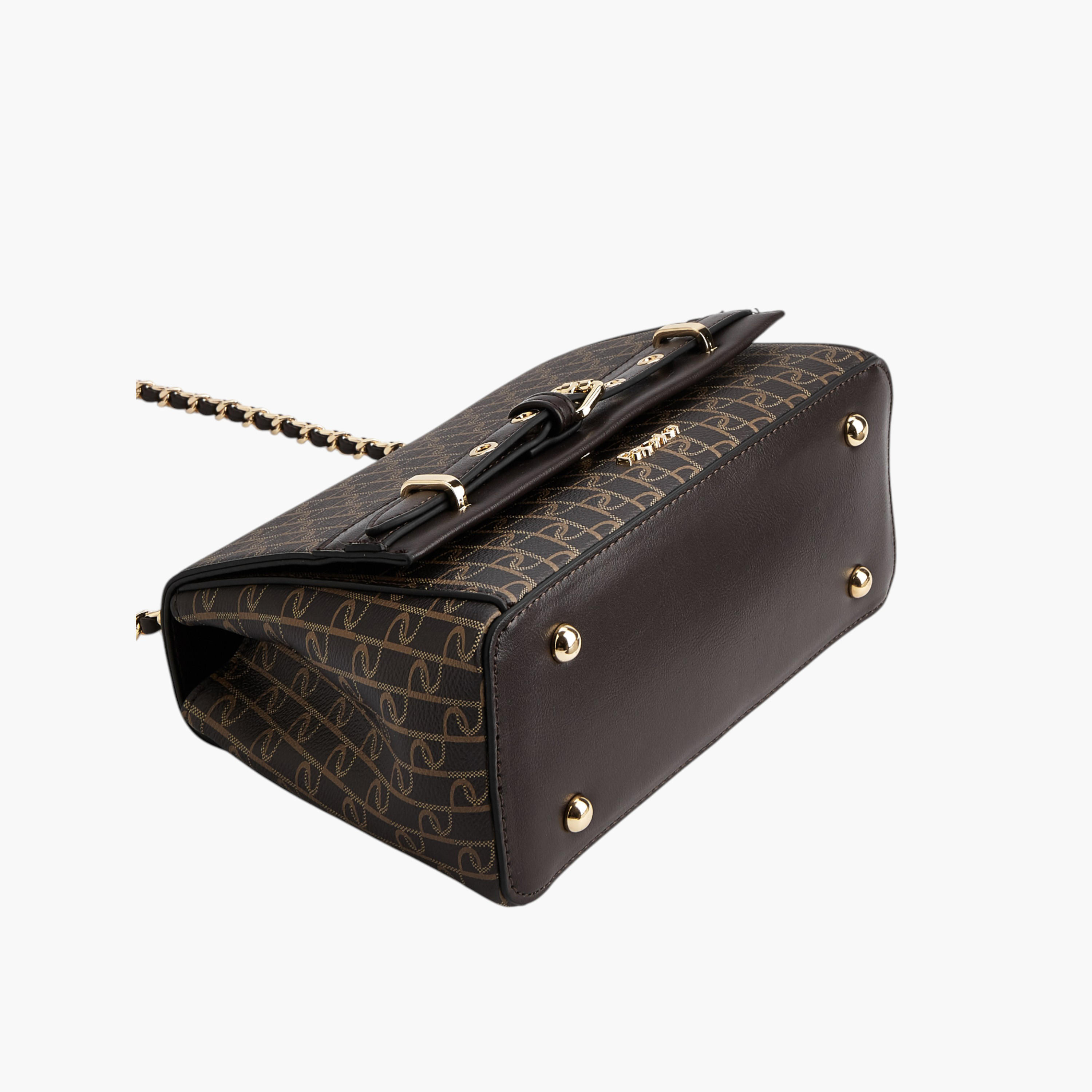 Paprika Monogram Print Crossbody Bag with Chain Strap and Button Closure-women-bagsandwallets-handbags-image-6
