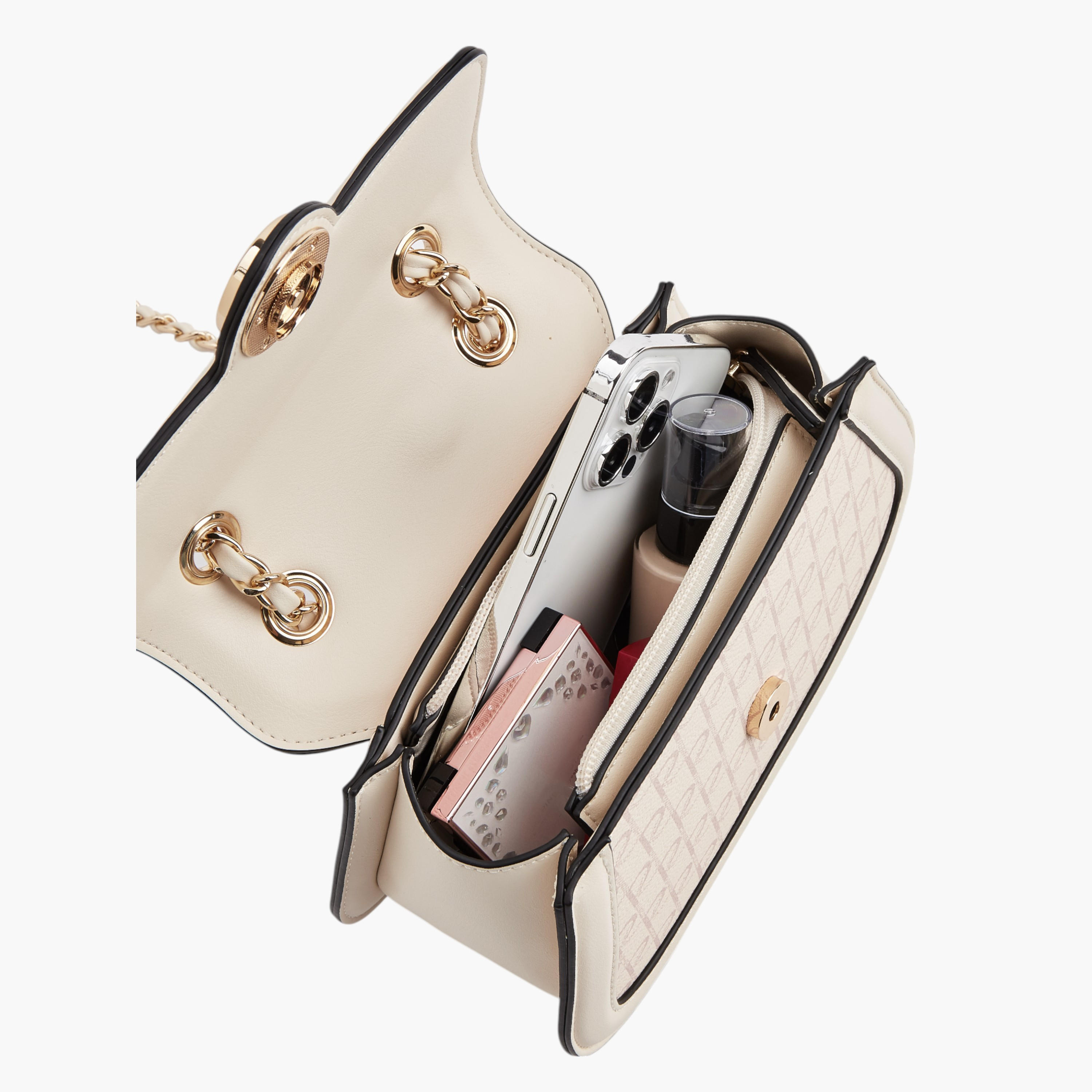 Paprika Monogram Print Crossbody Bag with Chain Accented Strap and Flap Closure-women-bagsandwallets-handbags-image-7
