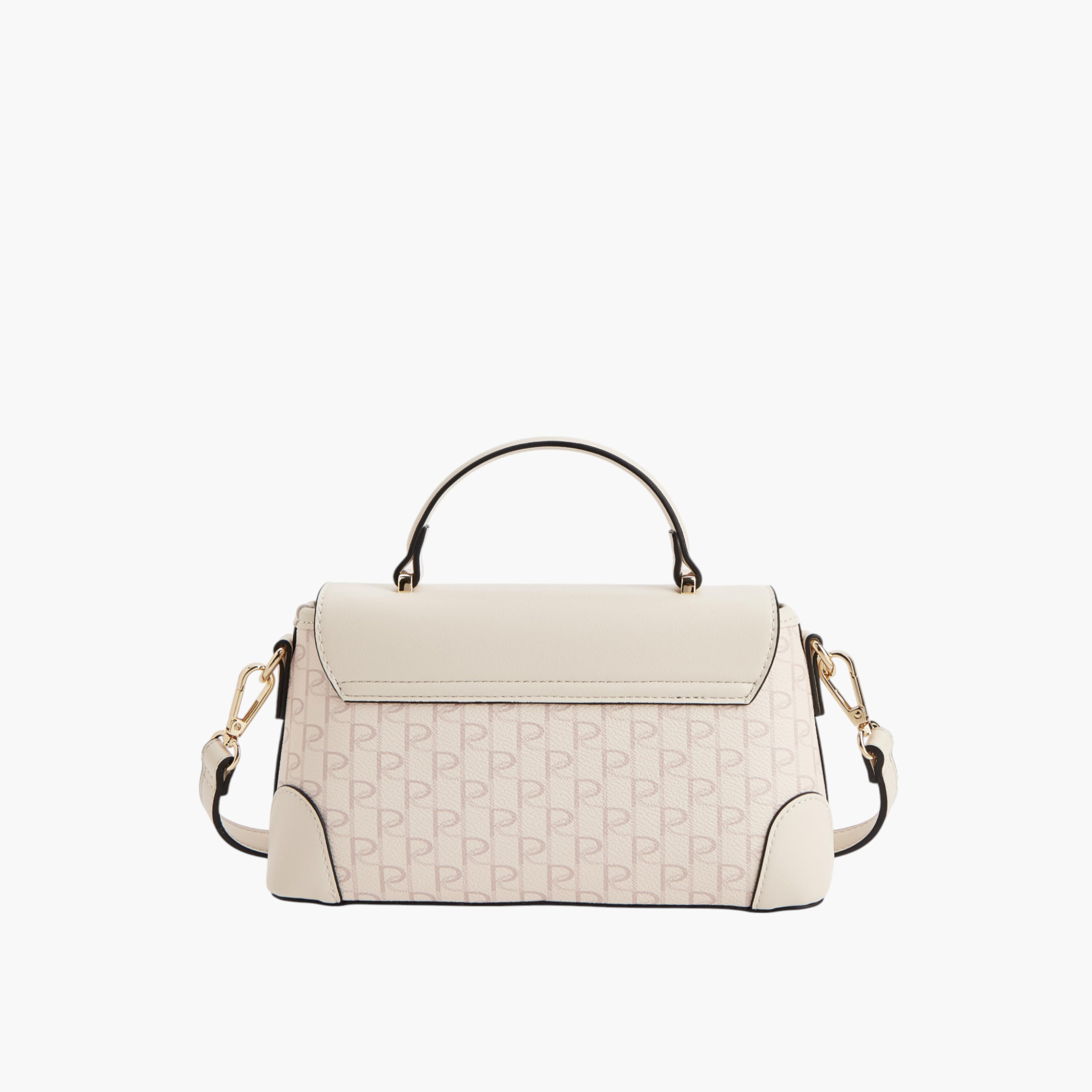 Paprika Monogram Print Satchel Bag with Grab Handle and Button Closure-women-bagsandwallets-handbags-image-2
