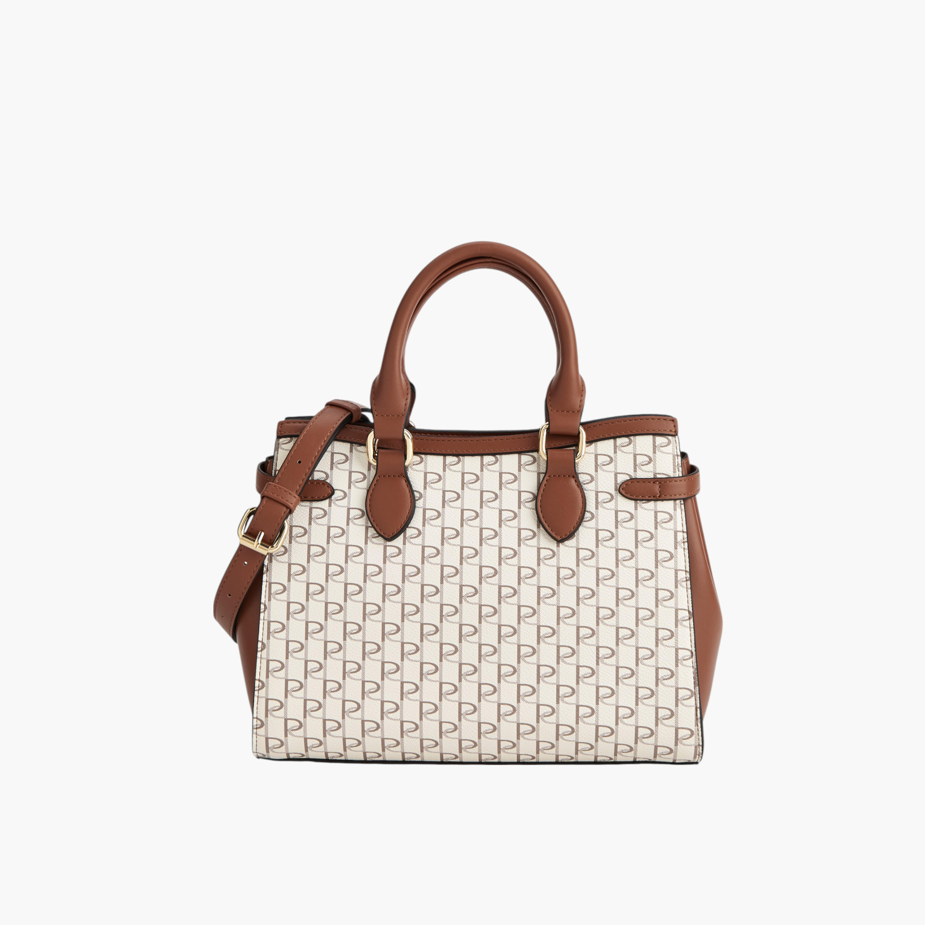 Paprika Monogram Print Tote Bag with Double Handle and Zip Closure-women-bagsandwallets-handbags-image-2