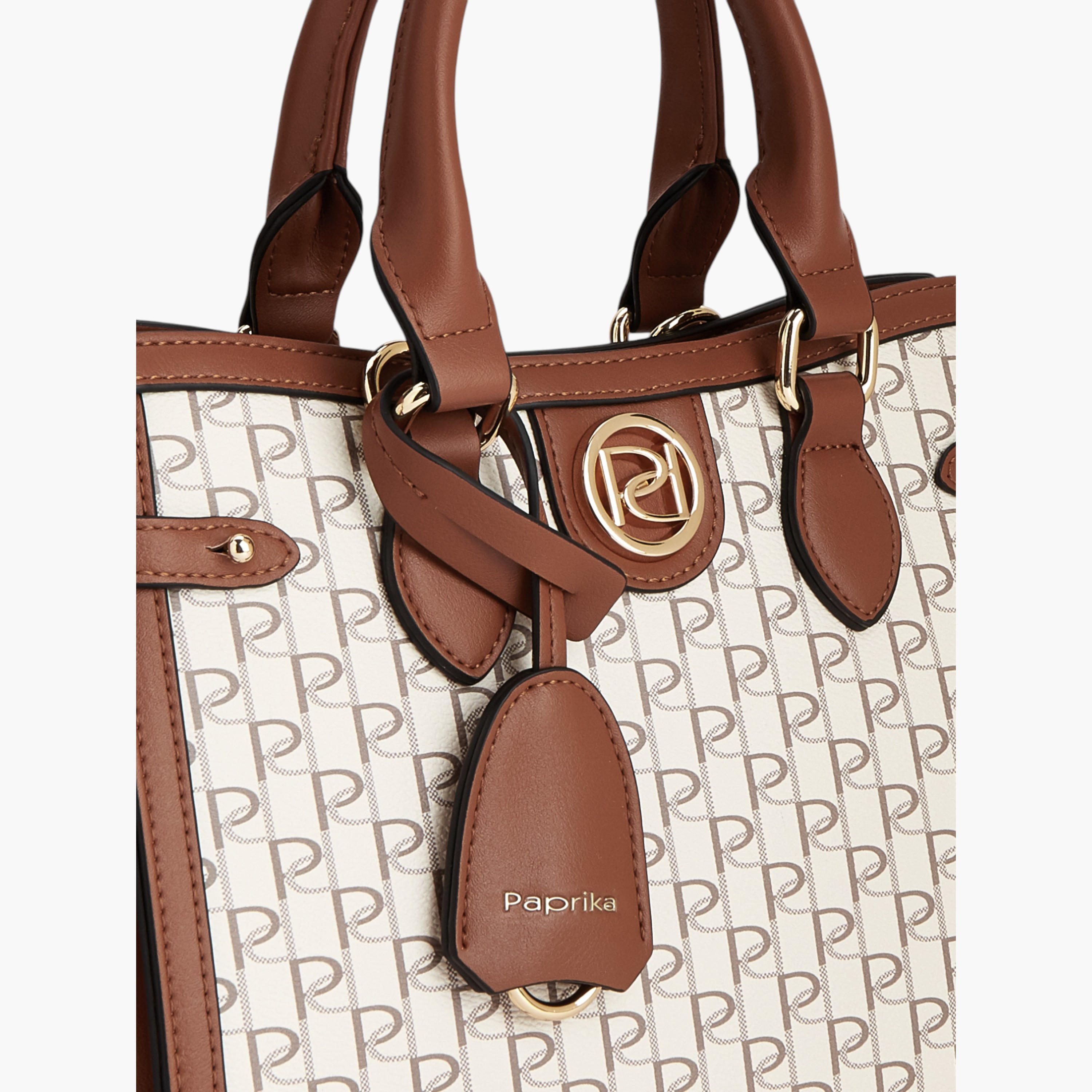 Paprika Monogram Print Tote Bag with Double Handle and Zip Closure-women-bagsandwallets-handbags-image-4
