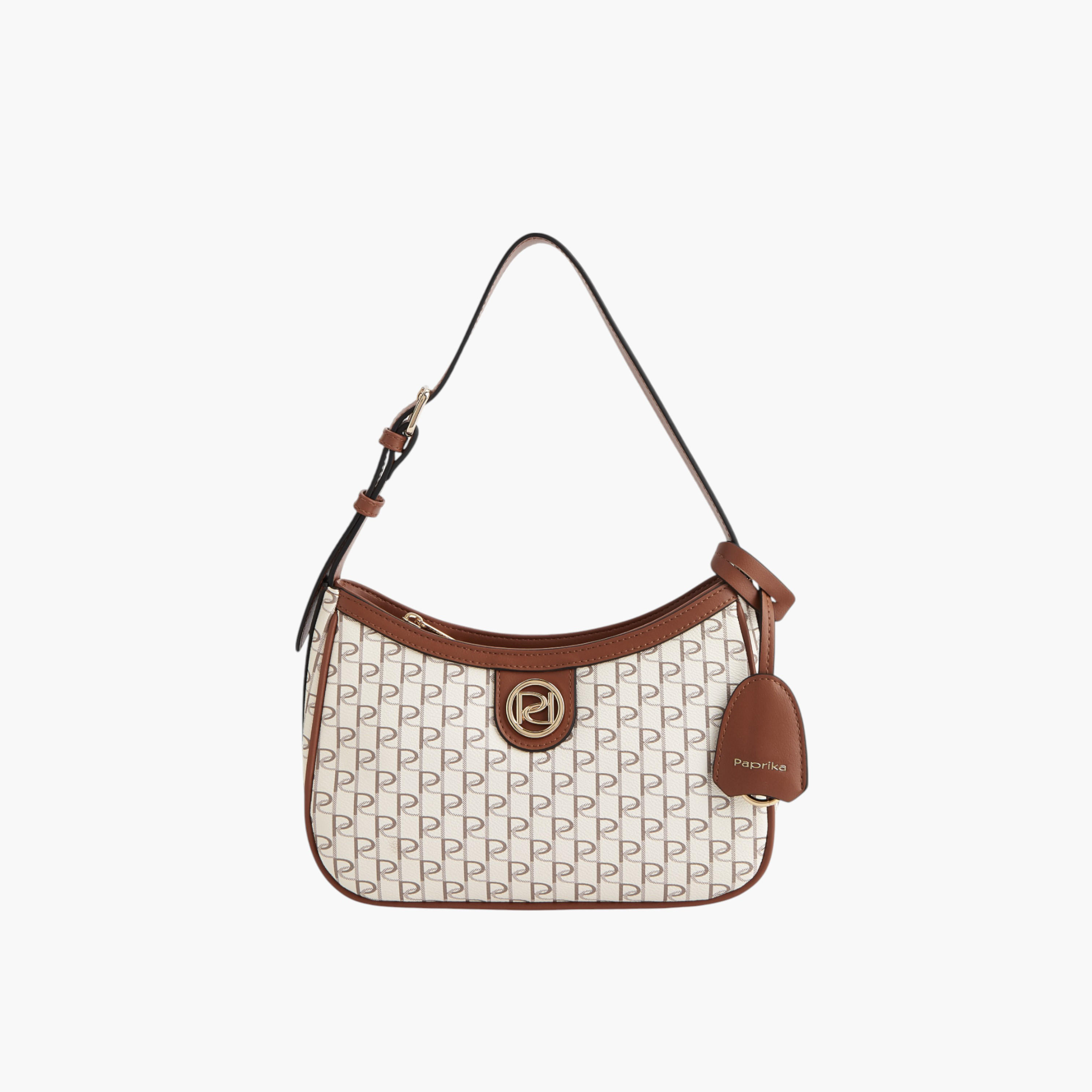 Paprika Monogram Print Shoulder Bag with Adjustable Strap and Zip Closure-women-bagsandwallets-handbags-image-1