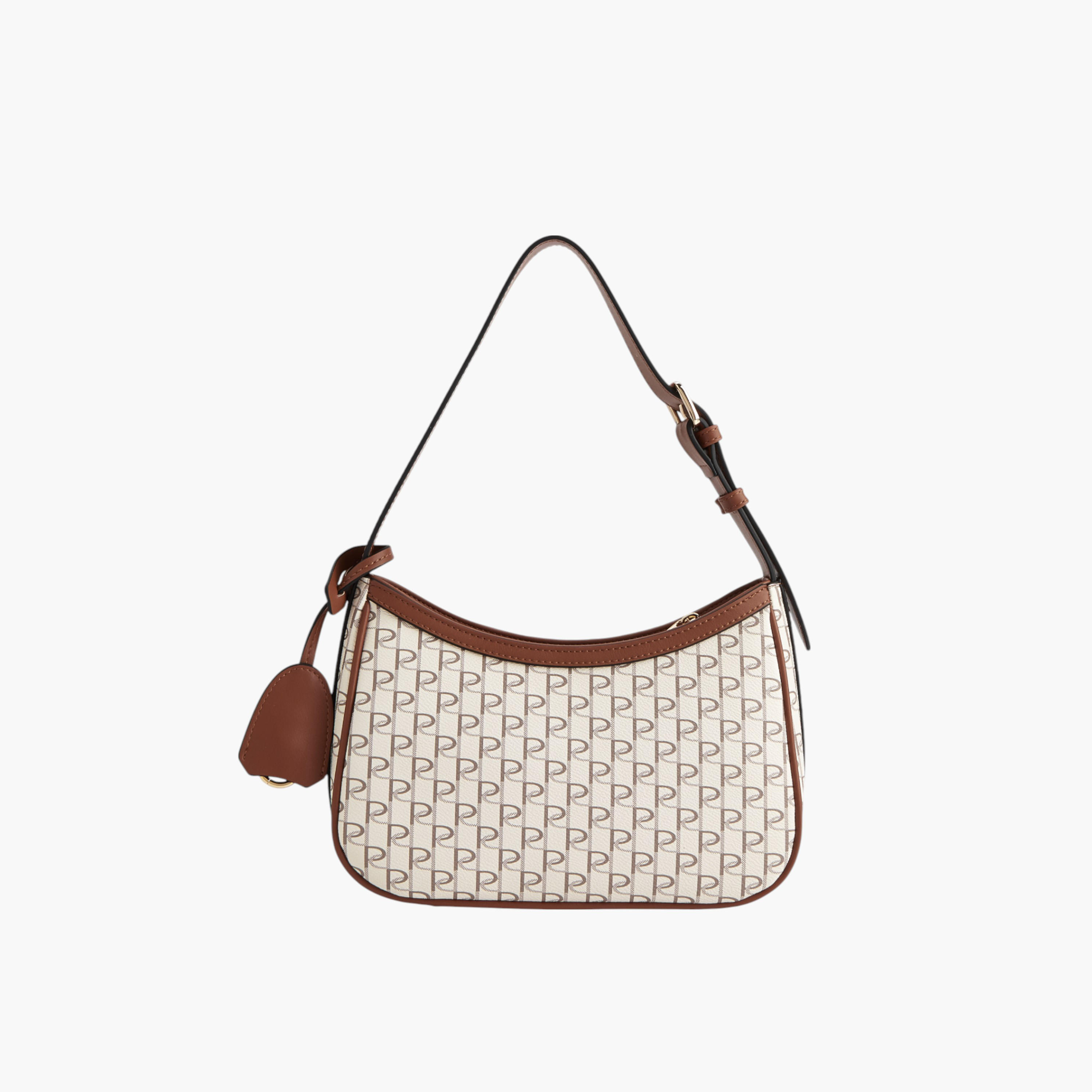 Paprika Monogram Print Shoulder Bag with Adjustable Strap and Zip Closure-women-bagsandwallets-handbags-image-2