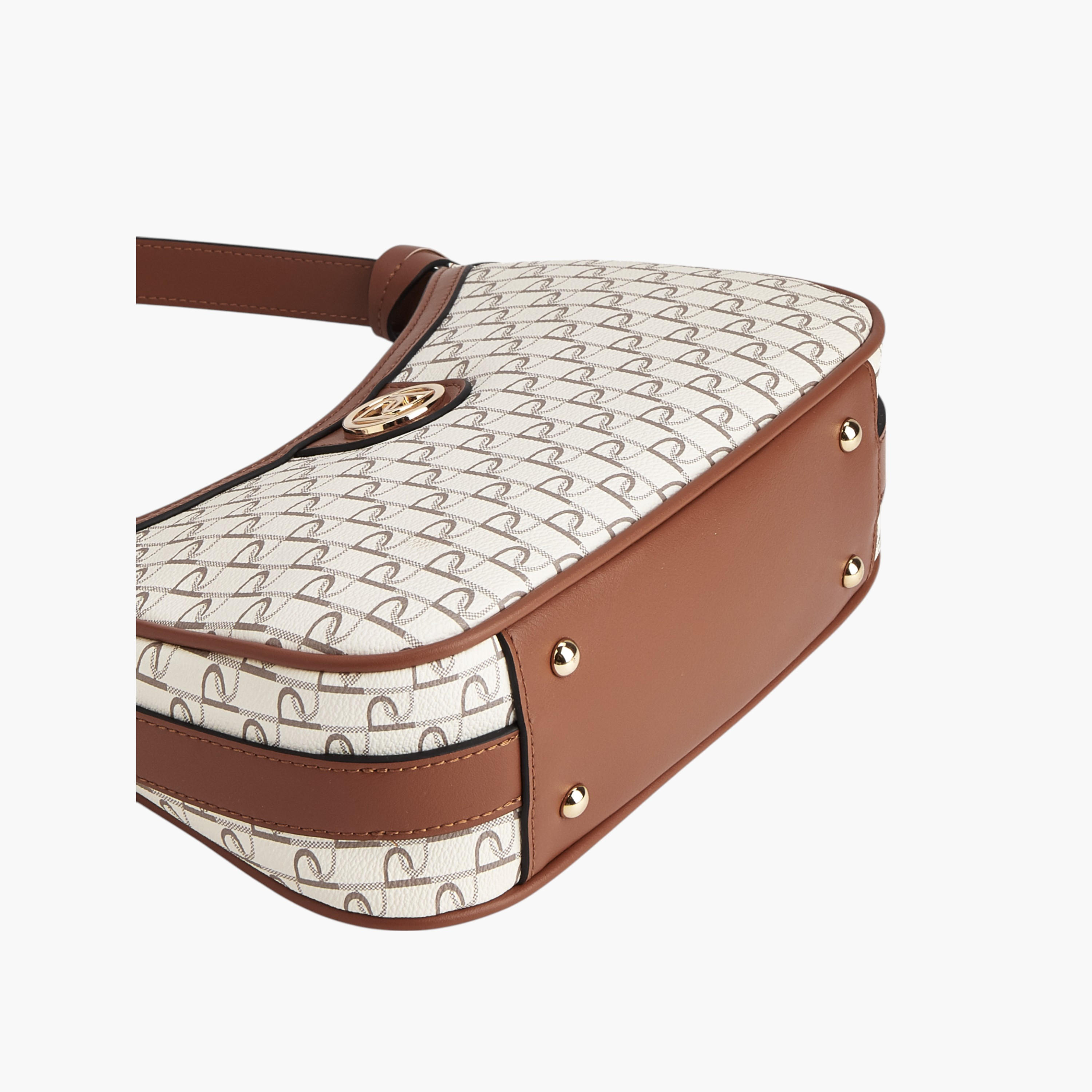 Paprika Monogram Print Shoulder Bag with Adjustable Strap and Zip Closure-women-bagsandwallets-handbags-image-6
