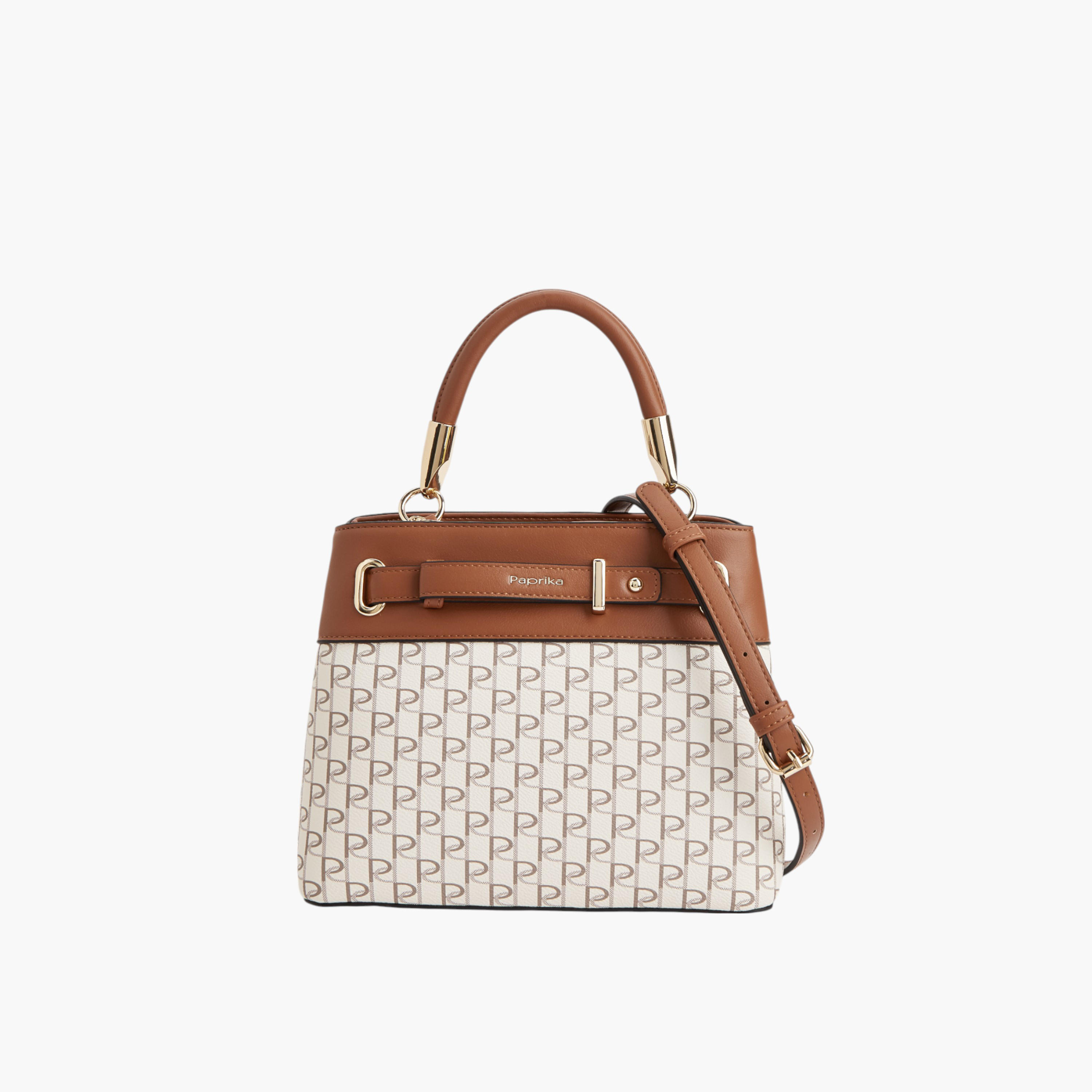 شنطة توت بطبعات مونوجرام وبحزام قابل للفصل وسحاب إغلاق من بابريكا-women-bagsandwallets-handbags-image-1