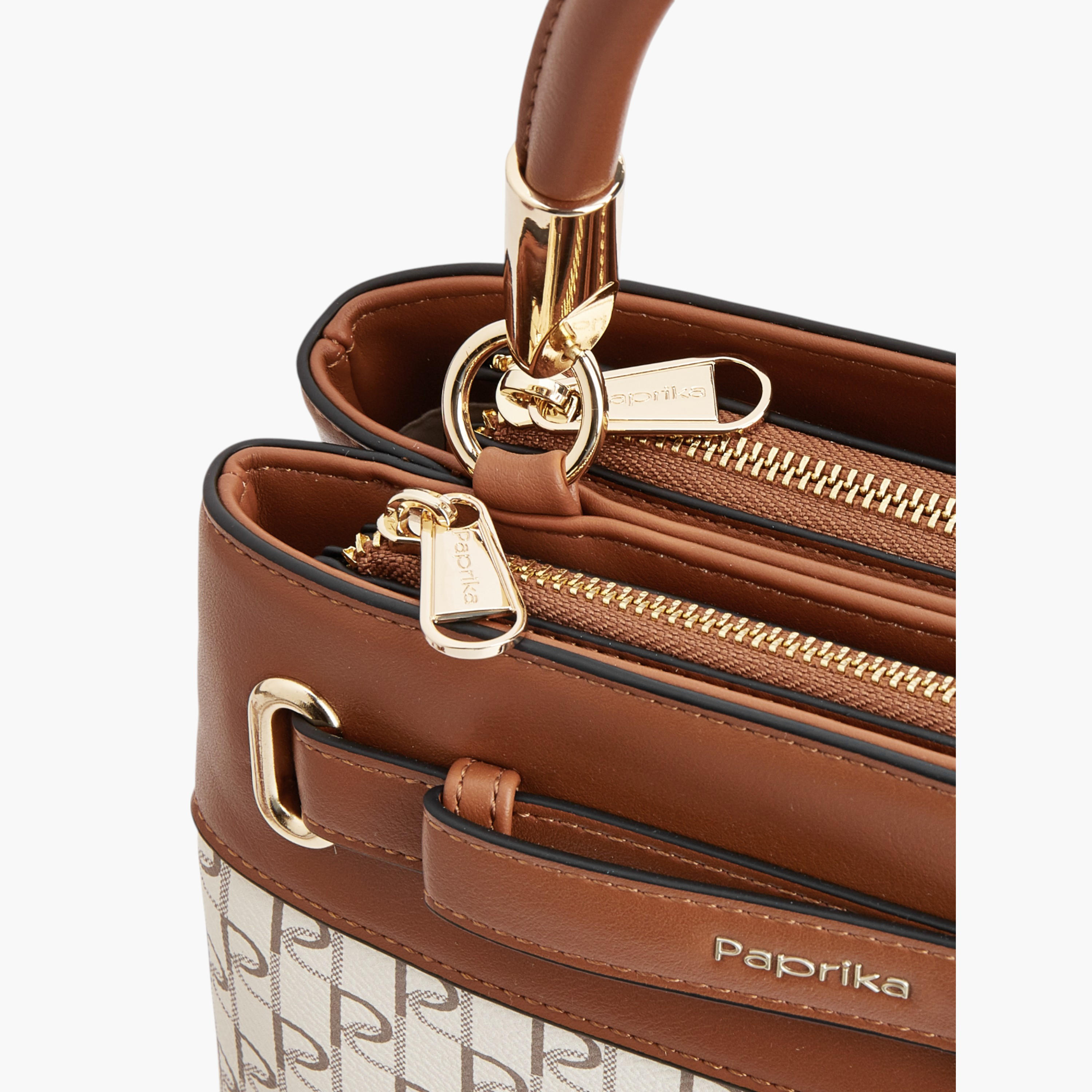 شنطة توت بطبعات مونوجرام وبحزام قابل للفصل وسحاب إغلاق من بابريكا-women-bagsandwallets-handbags-image-4
