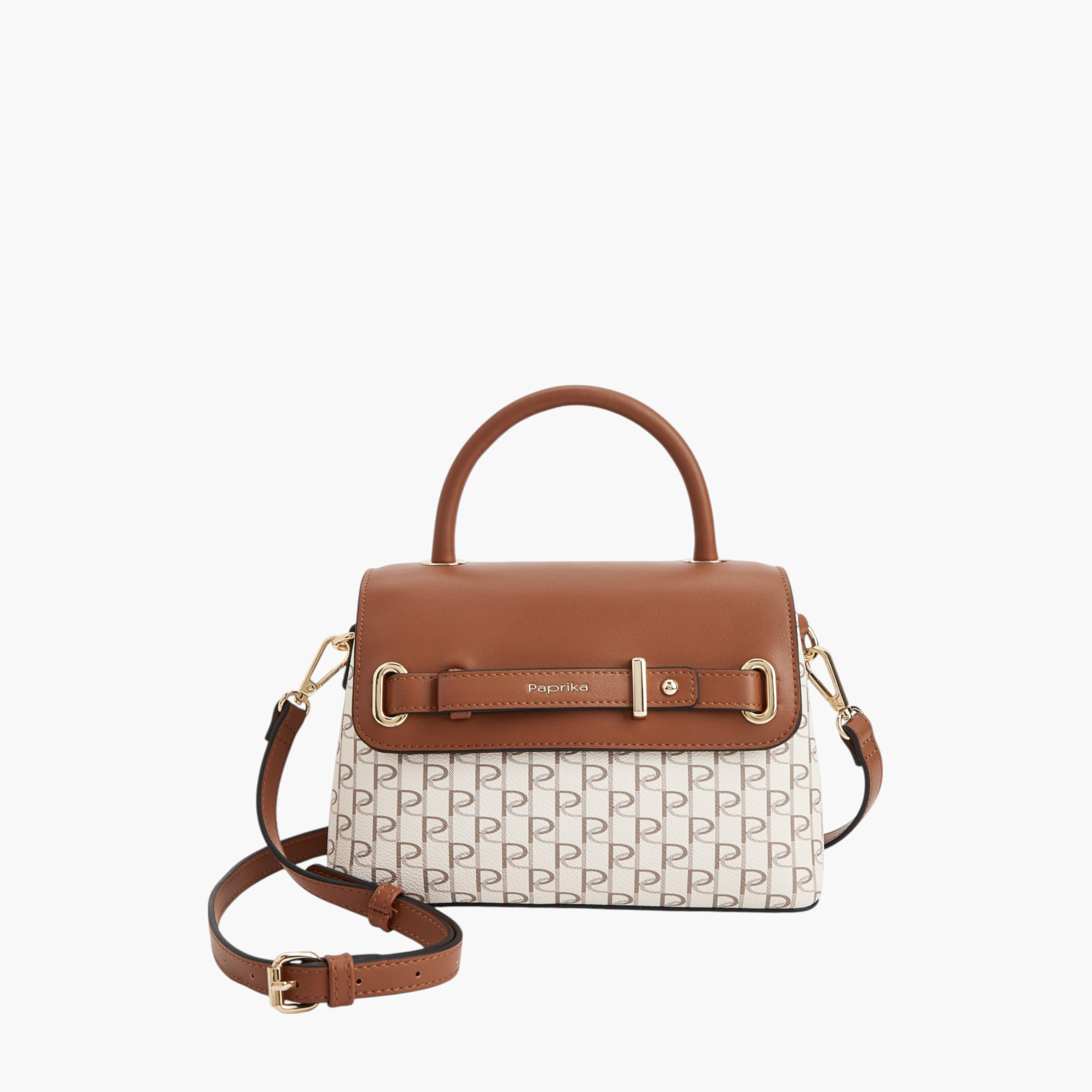 شنطة ساتشيل بطبعات مونوجرام وحزام قابل للفصل وزينة إبزيم من بابريكا-women-bagsandwallets-handbags-image-1