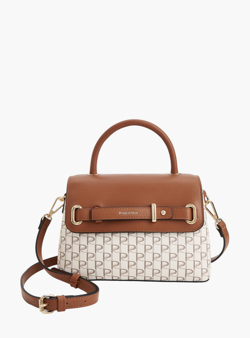 شنطة ساتشيل بطبعات مونوجرام وحزام قابل للفصل وزينة إبزيم من بابريكا-women-bagsandwallets-handbags-image-1