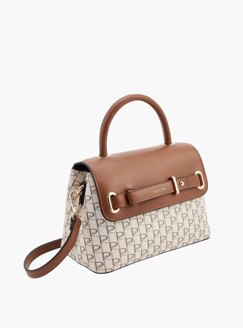 شنطة ساتشيل بطبعات مونوجرام وحزام قابل للفصل وزينة إبزيم من بابريكا-women-bagsandwallets-handbags-image-3