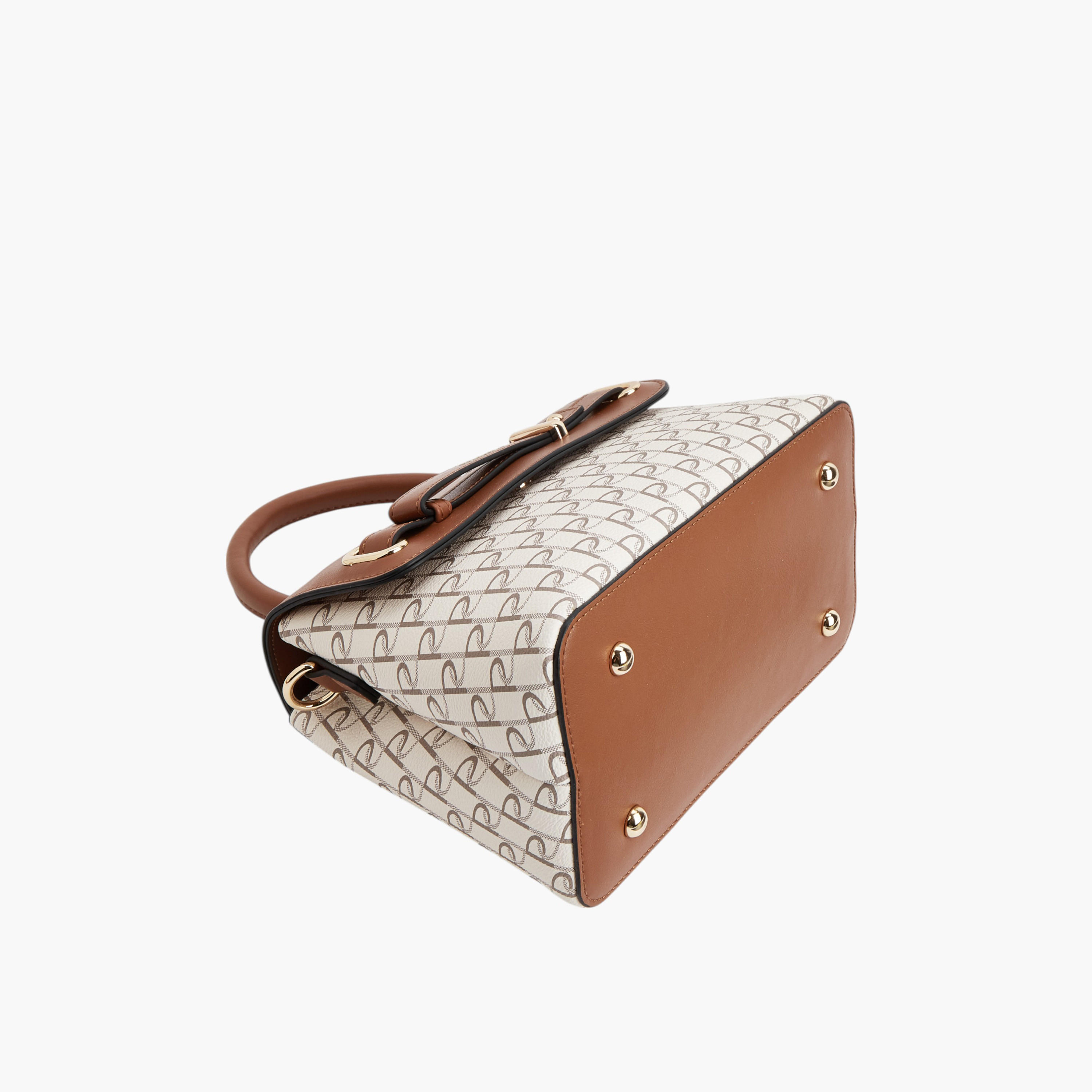 شنطة ساتشيل بطبعات مونوجرام وحزام قابل للفصل وزينة إبزيم من بابريكا-women-bagsandwallets-handbags-image-4